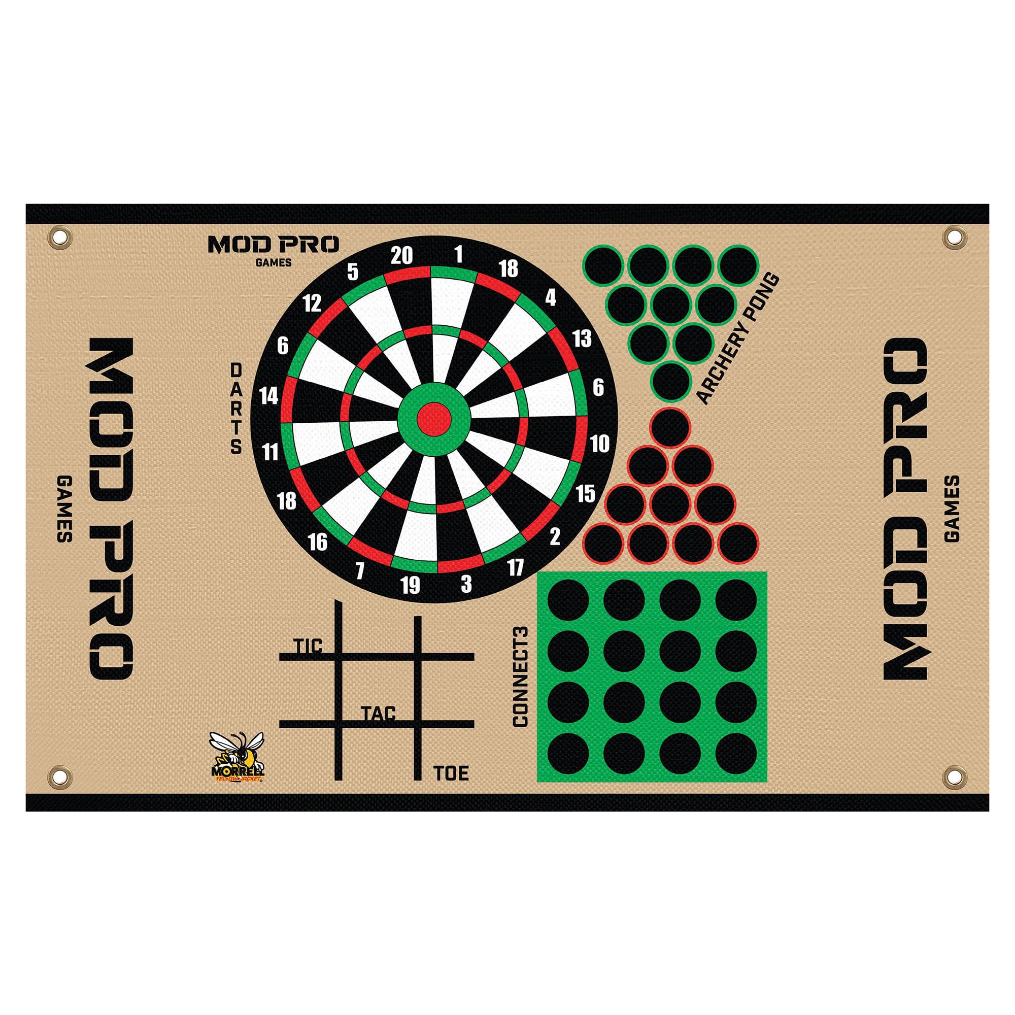 Morrell Yellow Jacket MOD Pro Games Wrap with Tic Tac Toe, Archery Pong, Connect 3, and Dart Board Bullseye for Archery Target, 4 Pack, Tan
