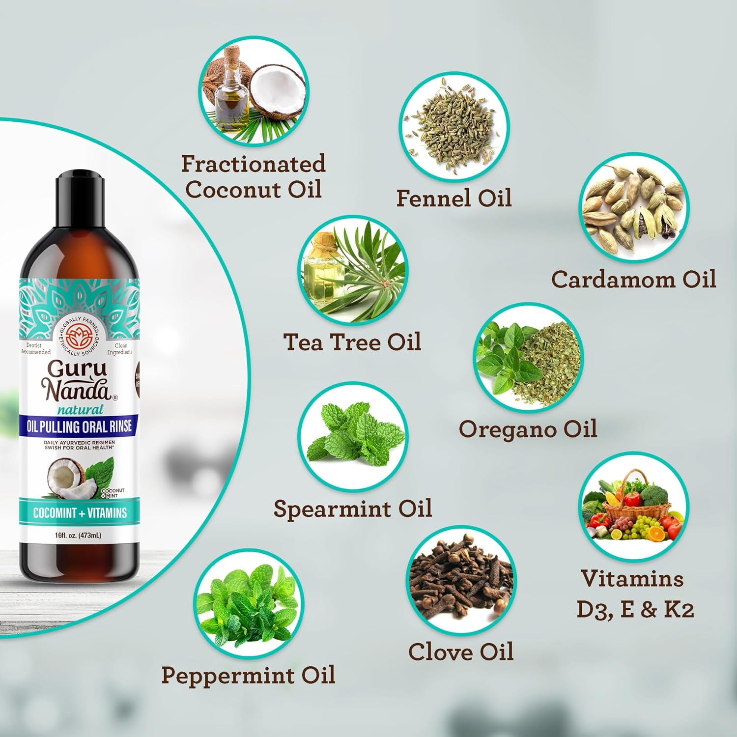 GuruNanda Happy Gums & Fresh Breath Bundle – CocoMint Oil Pulling Mouthwash & Coconut Peppermint Whitening Pulling Oil for a Brighter Smile & Happier Gums