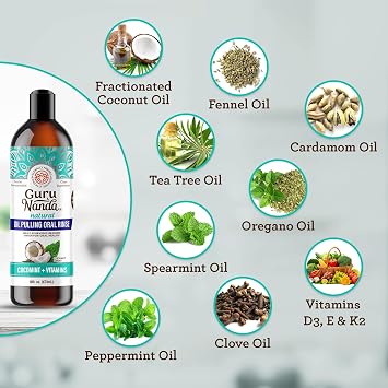 GuruNanda Naturally White Kit - شرائط تبييض الأسنان وزيت سحب نعناع الهند للحصول على ابتسامة أكثر إشراقًا وأنفاسًا طازجة