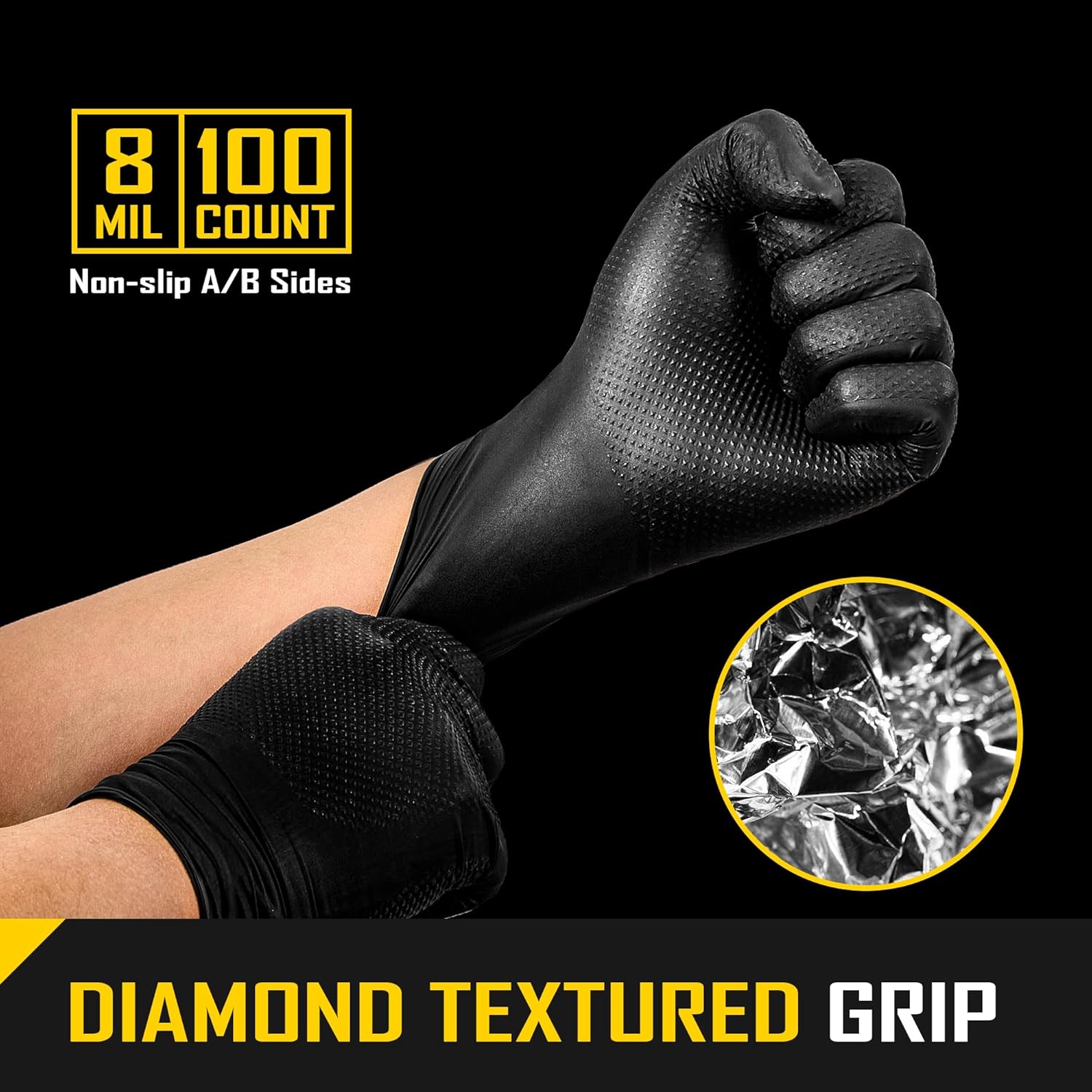 COOLJOB 8 Mil Disposable Nitrile Gloves, Diamond Textured Grip for Cleaning, Dying, Cooking, Waterproof, 100 Count, M-XL