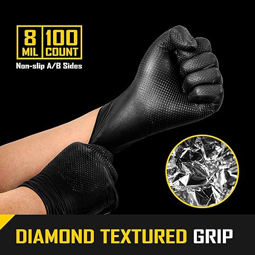Miniatura 2 de COOLJOB Guantes desechables de nitrilo de 8 mil, agarre texturizado de diamante para limpiar, teñir, cocinar, impermeables, 100 unidades, M-XL