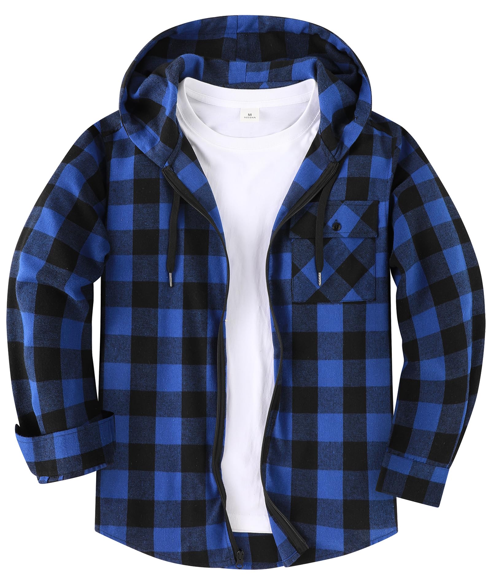 SwissWell Hemd mit Kapuze Herren Langarm Karierte Holzfällerhemd Lässig Reißverschluss Hoodie Hemdjacke Frühling Herbst Arbeitshemd Flanellhemd