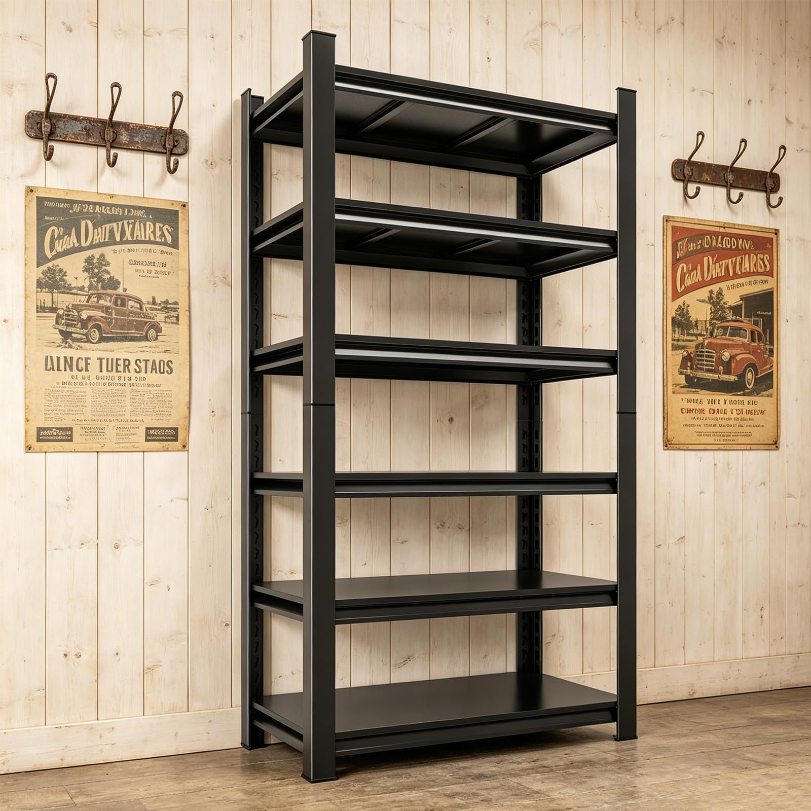 Schlichtes Design, 227 kg Tragkraft pro Ebene, freie Höhenverstellung, Montagefertig, Keller, Garage, Lager, Universal, Schwarz (190 x 80 x 45 cm (H x B x T)