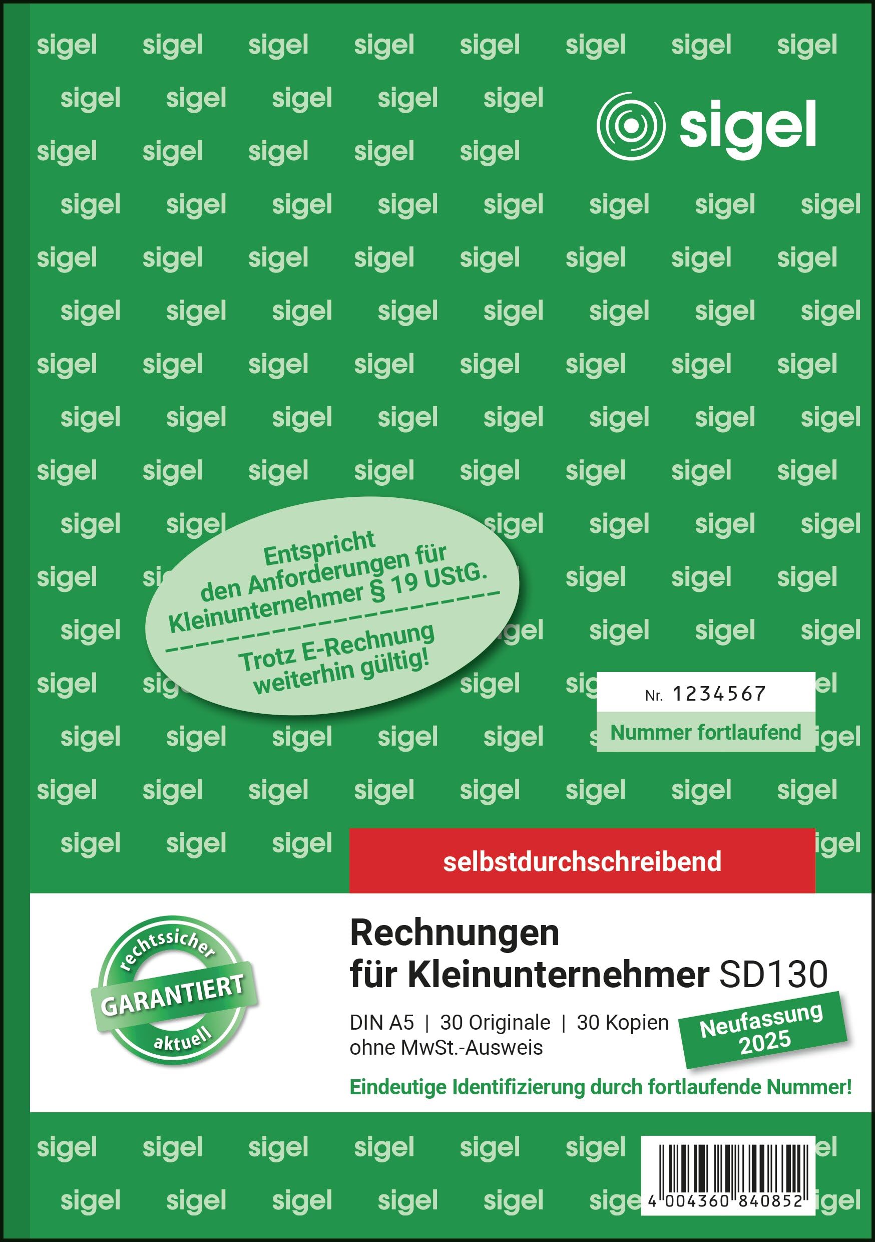 Sigel SD130 invoices for Small Businesses, carbonless Copying Pack of 1