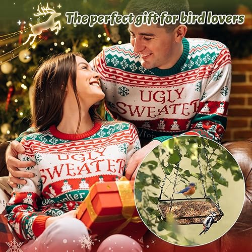 Miniatura 7 de MIXXIDEA Bandeja colgante para pájaros con plataforma de malla metálica con cadenas duraderas para jardín al aire libre, ideal para atraer pájaros