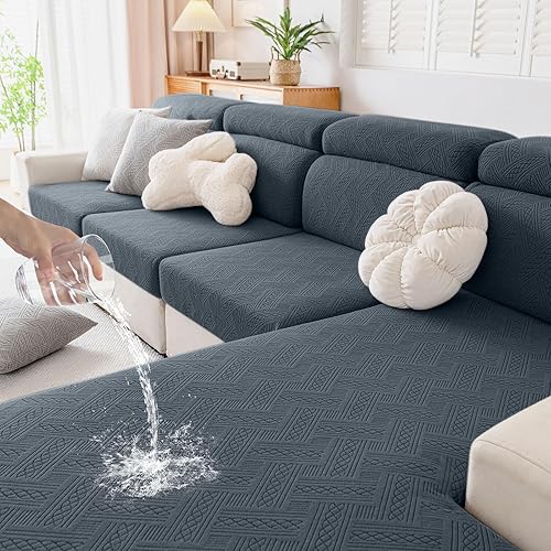 Miniatura 8 de hyha Fundas de cojín impermeables para sofá, fundas impermeables para sofá modular de 2 cojines para mascotas, funda elástica lavable con parte