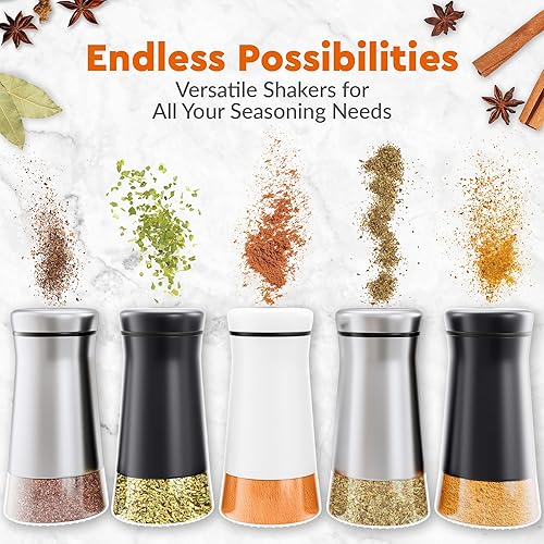 Miniatura 4 de HOME EC Juego Original de Saleros y Pimenteros con Orificios de Vertido Ajustables - Salero y Pimentero Negro y Blanco - Dispensador de Especias