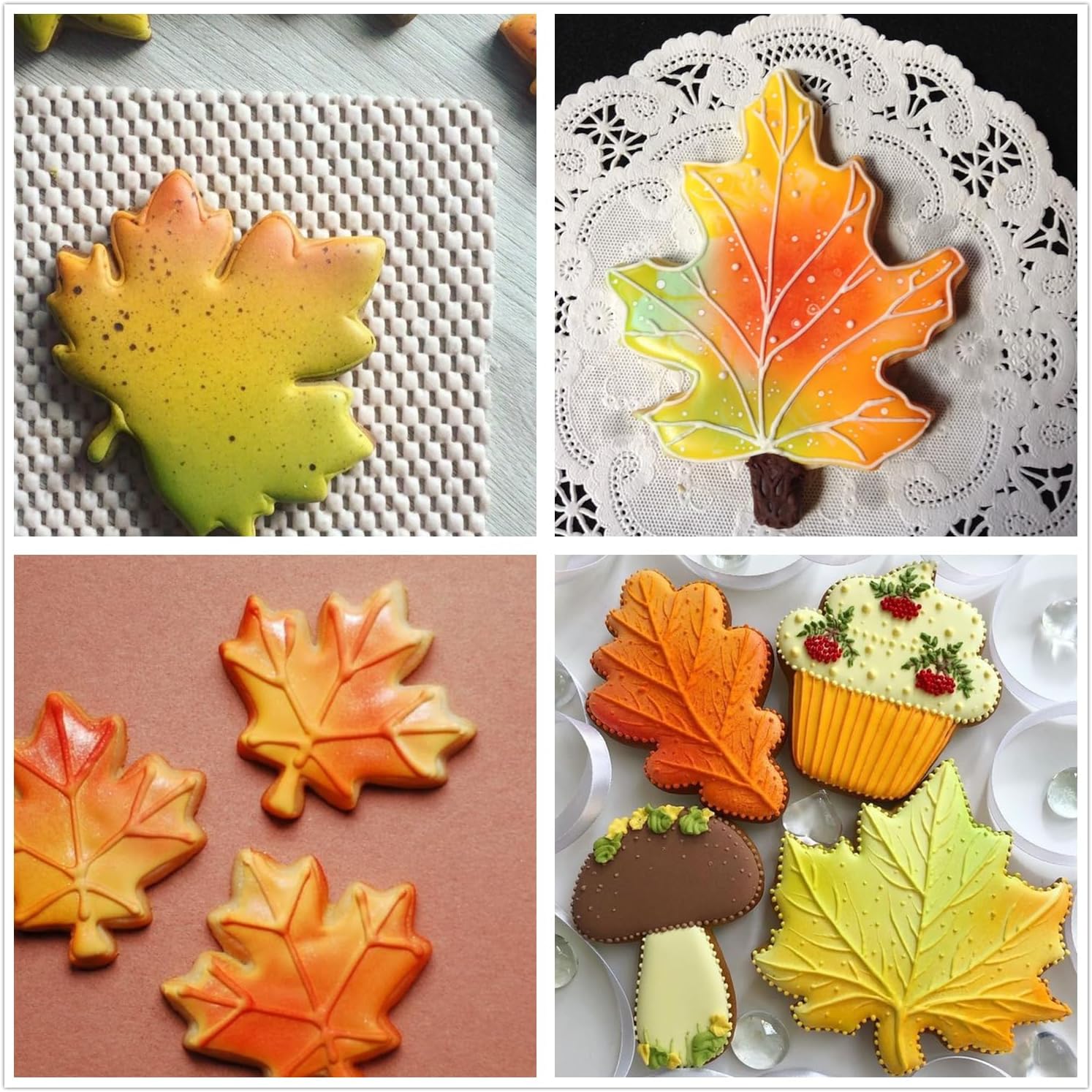 Fall Leaves Cookie Cutters Set, 4 Piece Leaf Cookie Cutter Set Maple, Oak(Big and Small Size), Stainless Steel Molds