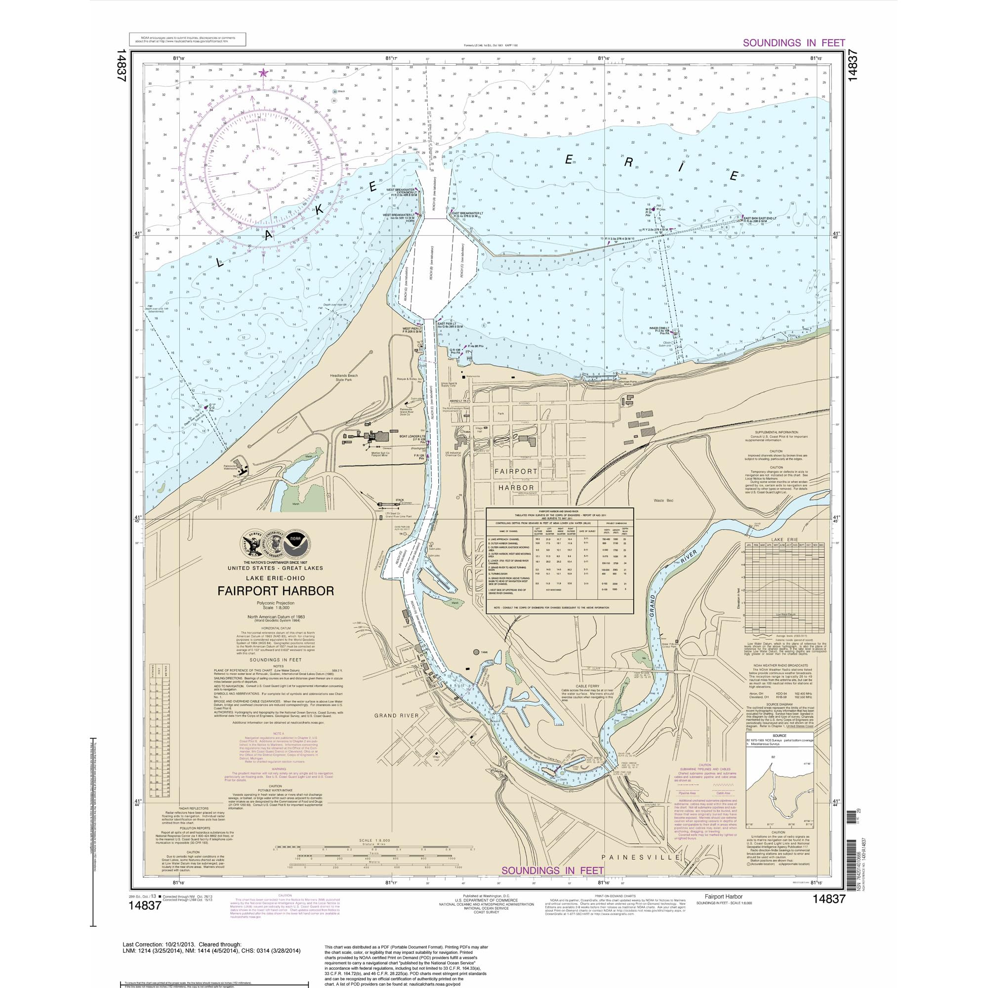 Paradise Cay Publicatoins, Inc. Historical NOAA Chart 14837: Fairport Harbor - Print on Demand - Historic Version or Updated NCC