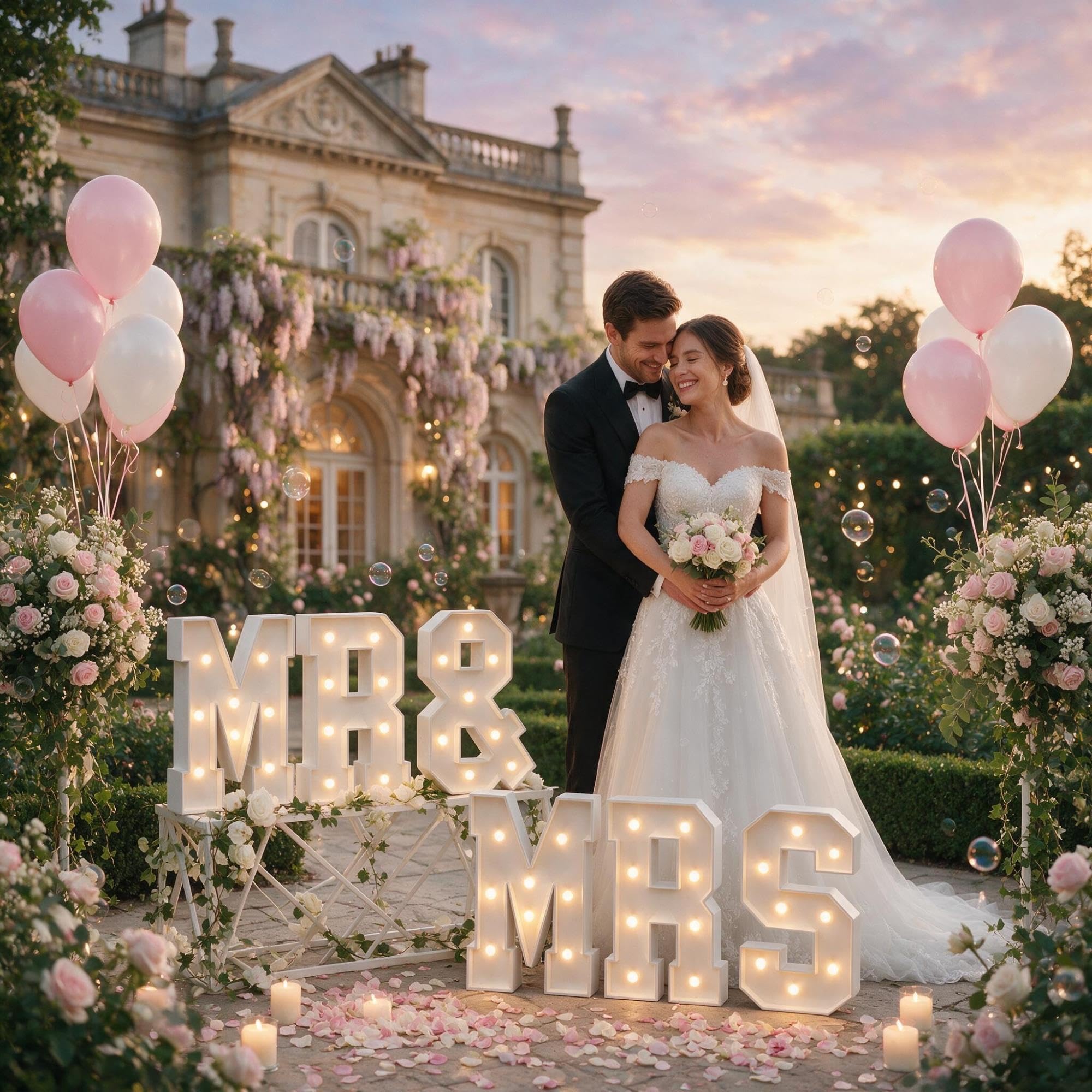 MR & MRS LED-Festzeltbuchstaben for die Jubiläumsfeier | KT-Schaumplatte Vorgecutt, Leichter Aufbau, Kabellos, Leicht, for Verlobungsparty(Cool white,100cm)