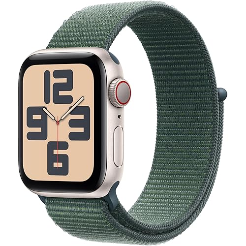 Apple Watch SE (2nd Gen) [GPS + Cellular 40mm] Smartwatch with Starlight Aluminum Case with Lake Green Sport Loop One Size. Fitness and Sleep Trackers, Crash Detection, Carbon Neutral