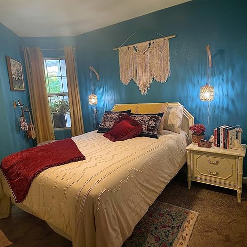 Miniatura 2 de Frideko - Juego de apliques de pared enchufables, dos lámparas de pared tejidas a mano con cable enchufable, luces de pared de ratán, aplique de