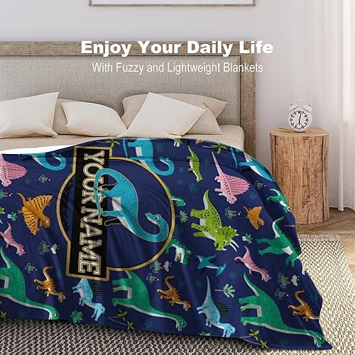 Miniatura 3 de Artsadd Regalos personalizados de dinosaurios para niños, manta de bebé personalizada con nombre, manta de vellón personalizada de dinosaurio para