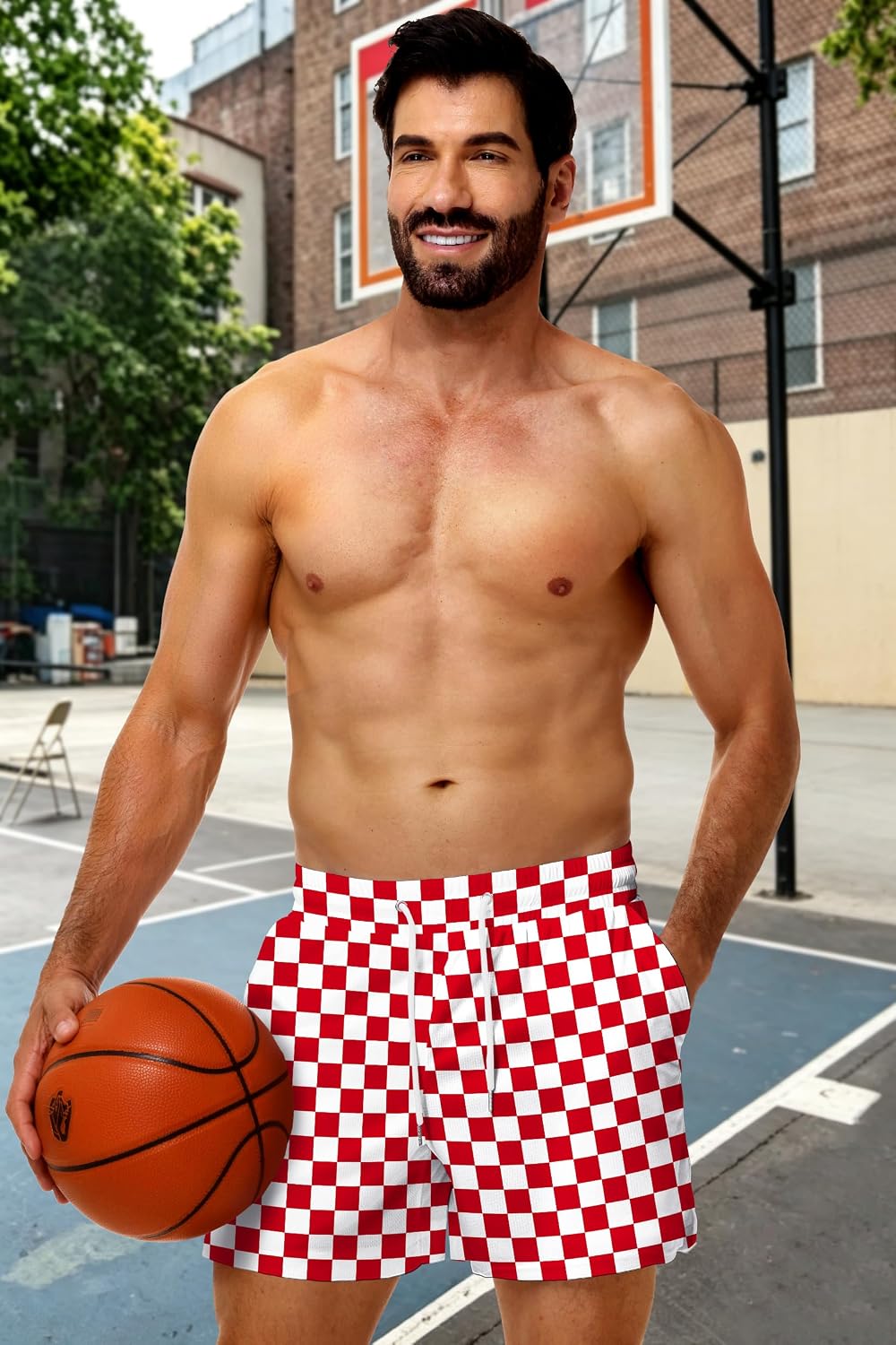 Mens Athletic Graphic Shorts Cool Streetwear Basketball Shorts with Pockets (No Lining)