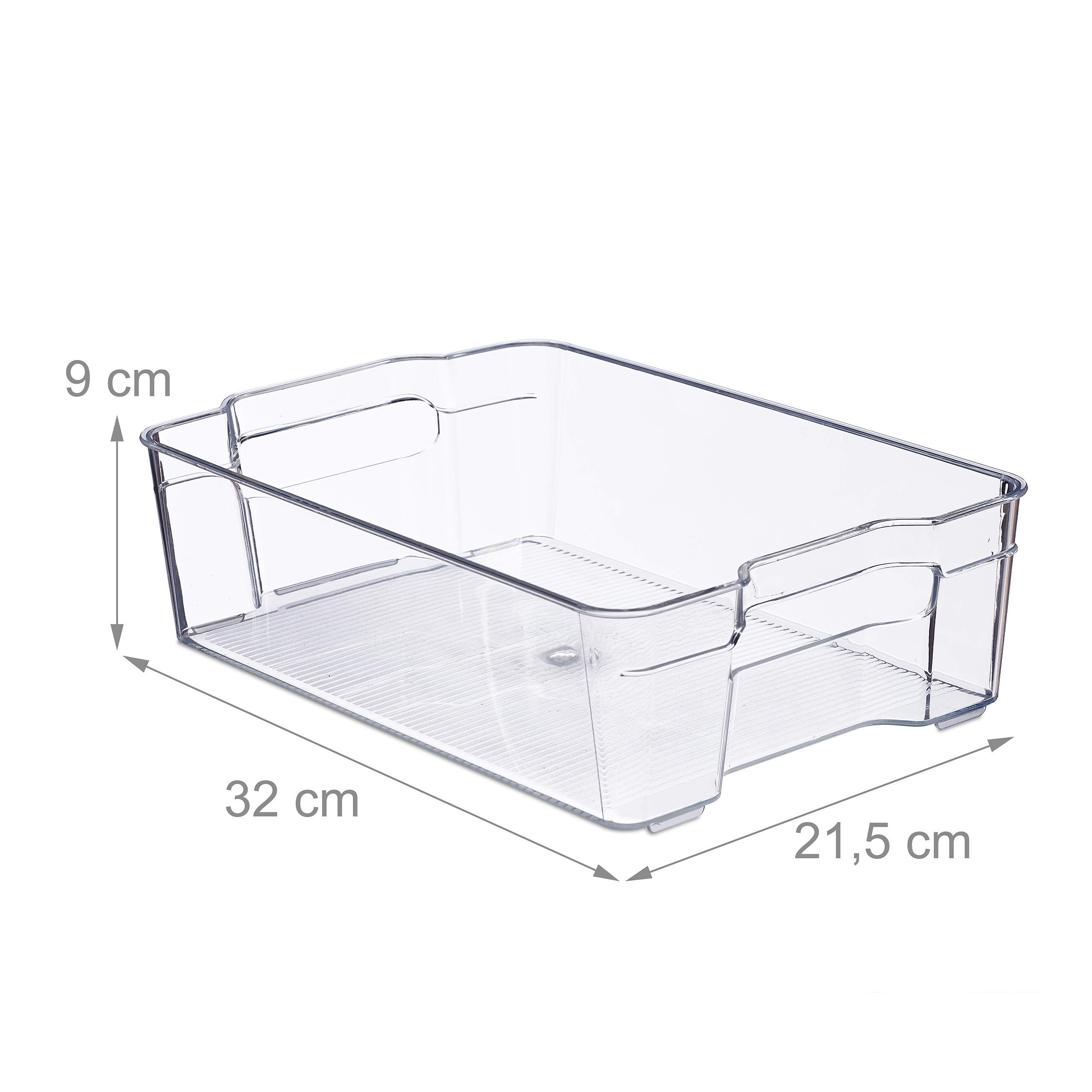 Relaxdays Organizer per frigo, Set di 5, Organizer per Cucina, Cibo, HLP 9 x 21,5 x 32 cm, Scatola con Maniglie, Vassoio, Trasparente