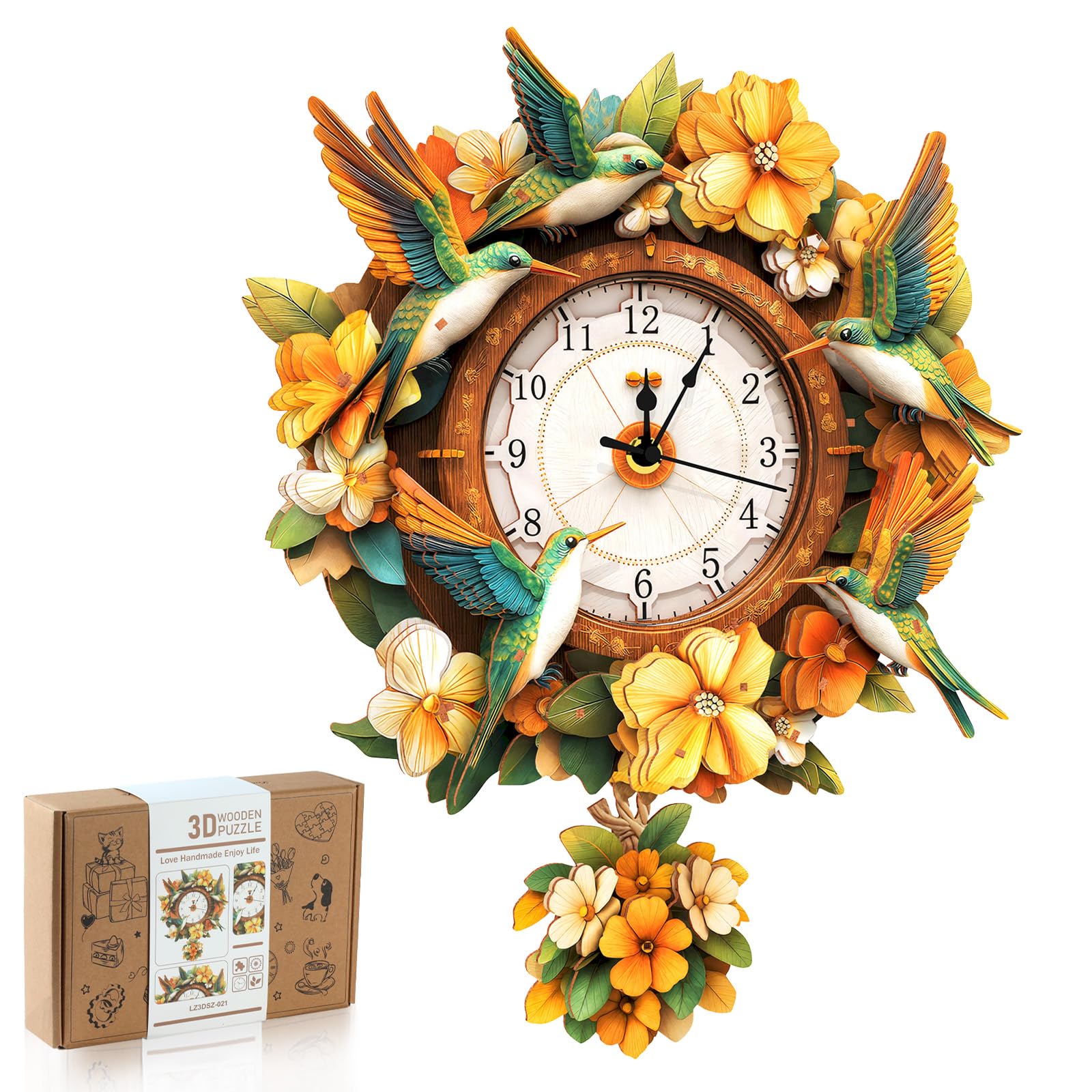 WEBYEARO 3D Wooden Puzzles for Adults, Hummingbird Clock with Pendulum Model Kit, 3D Puzzles for Adults Room Home Decor DIY Wall Clock Kit, Holiday Birthday for Men Women