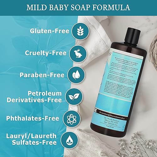 Miniatura 4 de Dr. Woods Jabón líquido suave de Castilla para bebé, limpiador suave hecho con manteca de karité orgánica, jabón natural para pieles sensibles, sin