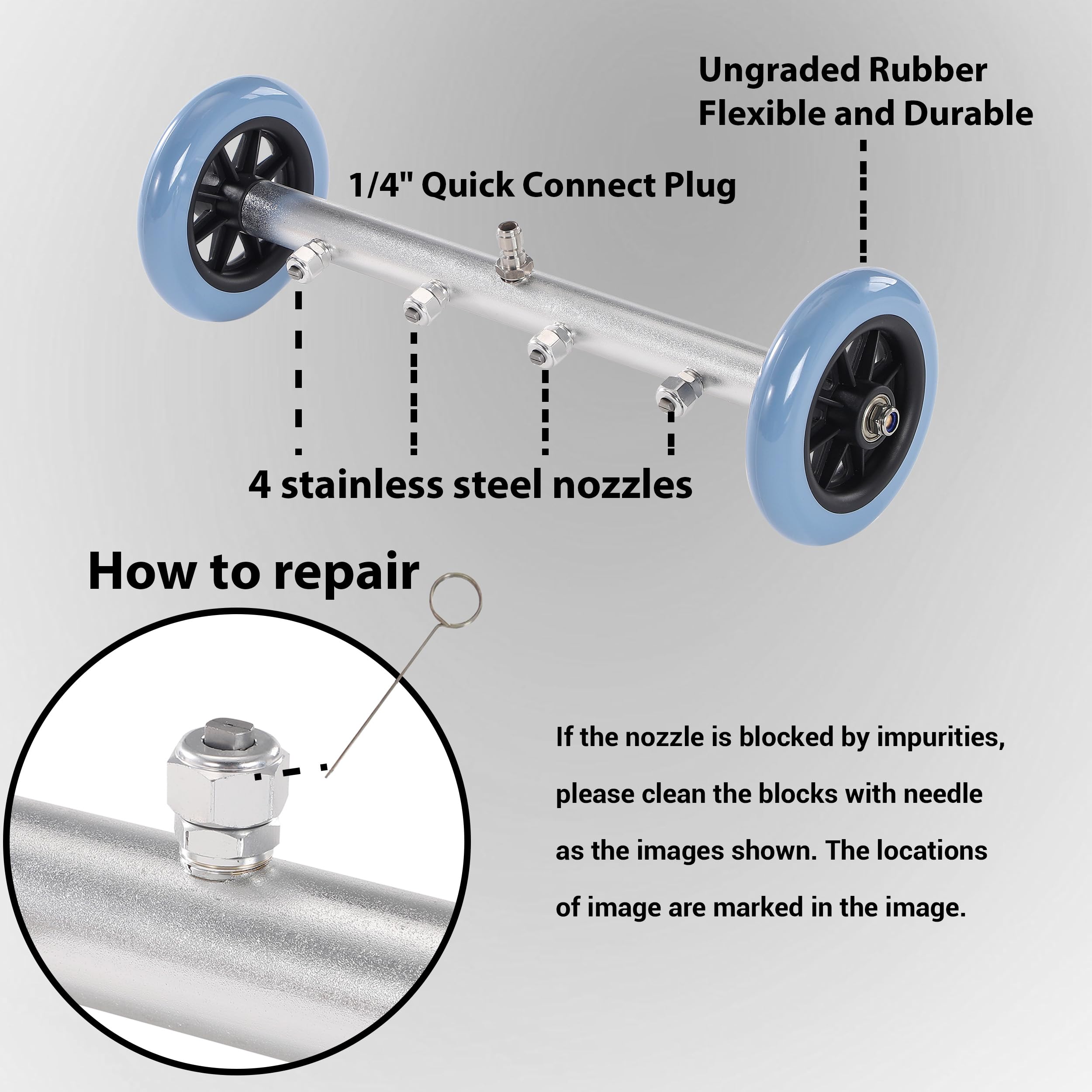 M MINGLE Limpiador de tren de rodaje de 16 pulgadas, compatible con Karcher K Series, K2, K3, K4, K5, K6, K7, accesorio de lavadora a presión debajo del coche, ajuste de conexión rápida de 1/4
