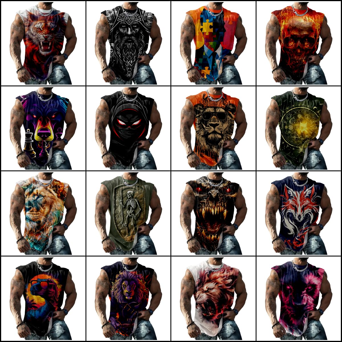 Muscle Shirts for Men Comfy Novelty Graphic T-Shirts Loose Casual Breathable Tropical Gym Shirts Collarless - 4