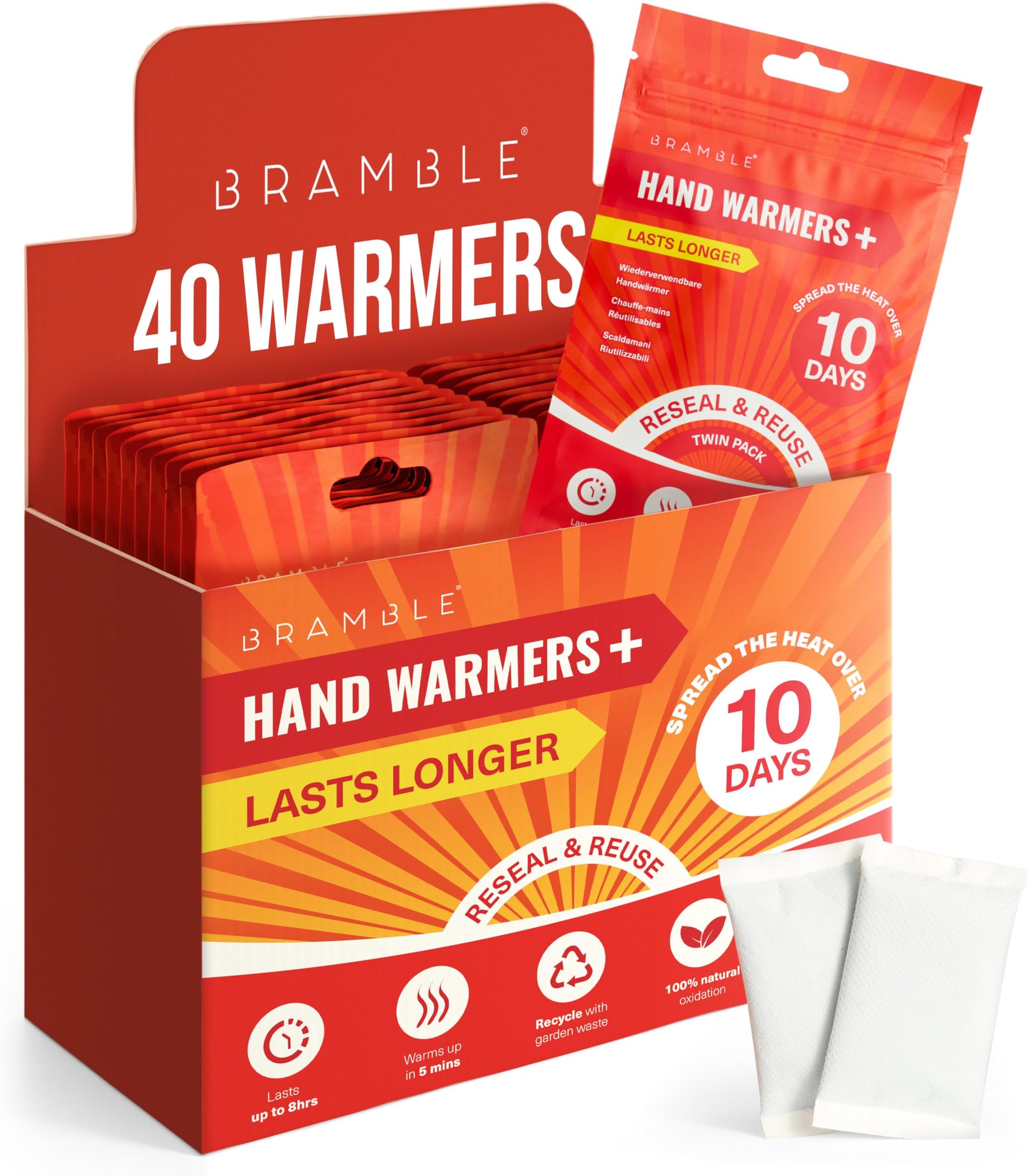 BrambleHand Warmers (8 Hours Heat Over 10 Days) - Reusable Pocket Warmer Pads for Golf, Hiking, & Outdoor Activities