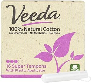 Amazon.com: Veeda 100% Natural Cotton Tampons - Super Absorbency with