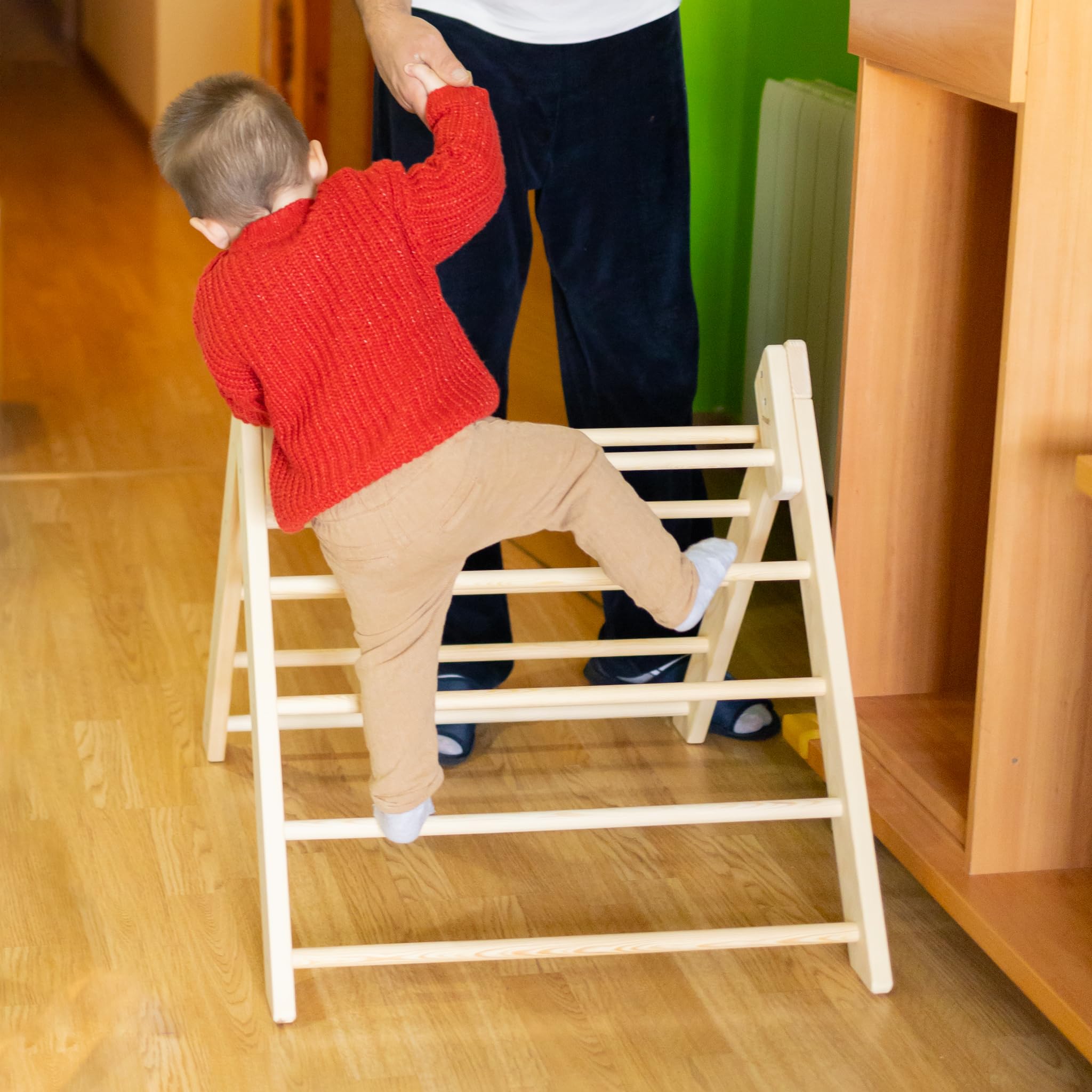 Triángulo Pikler Montessori Plegable HECHO EN ESPAÑA Escalera de Juguete para Bebés y Niños Diseño Funcional en Madera Maciza. Triángulo Escalada y Aprendizaje Montessori (Altura 59cm)