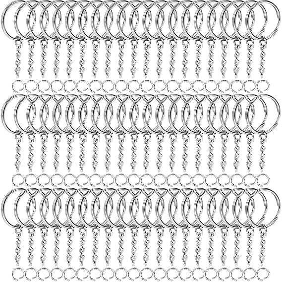 Kst Metal Split Keychain Ring With Connector Parts -60 Key Chains 25mm with 26mm chains and 60 Open Jump Ring for Craft Home and Office Use