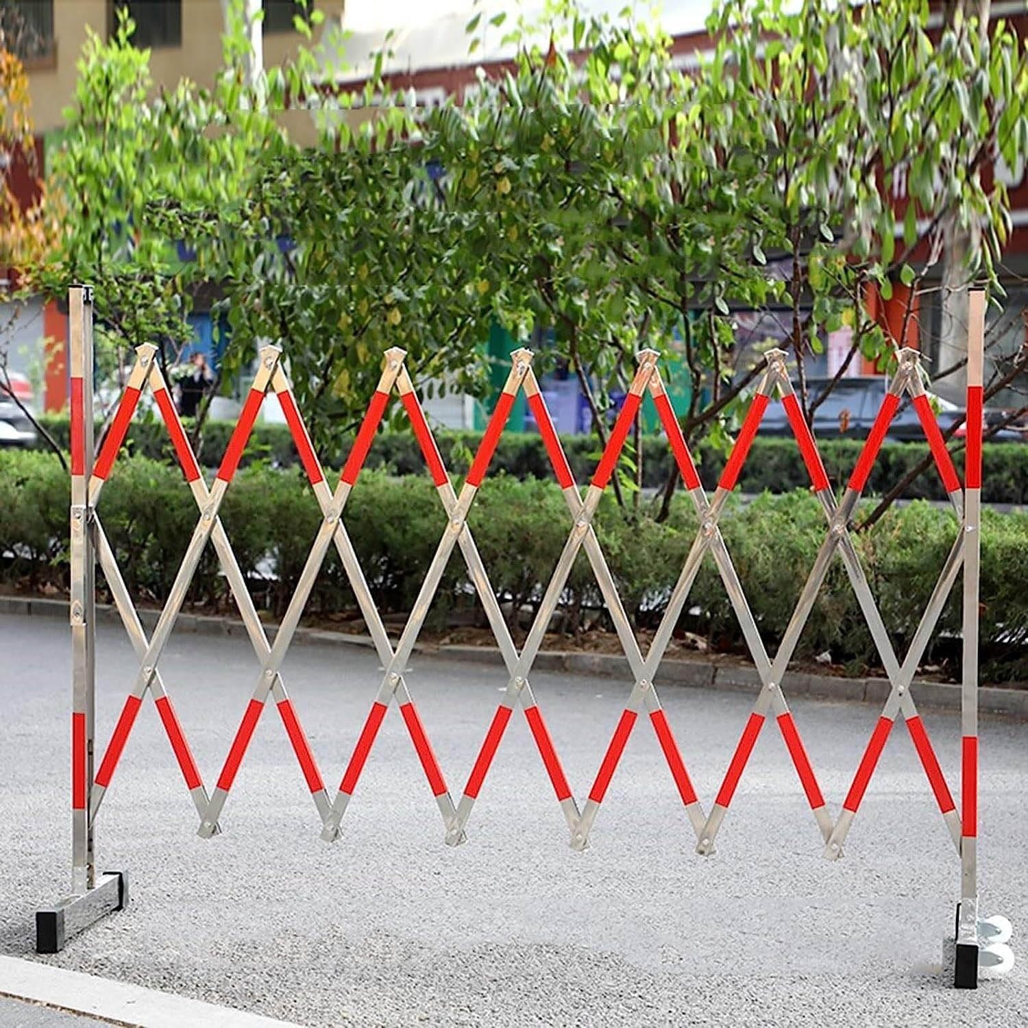 Genérico Barrera metálica Extensible con Ruedas - Puerta Plegable de Seguridad Vial de 1,2 x 8 m, Sistema de Control de Acceso Tipo Tijera para Seguridad en el Lugar de Trabajo, fácil instalación, ba
