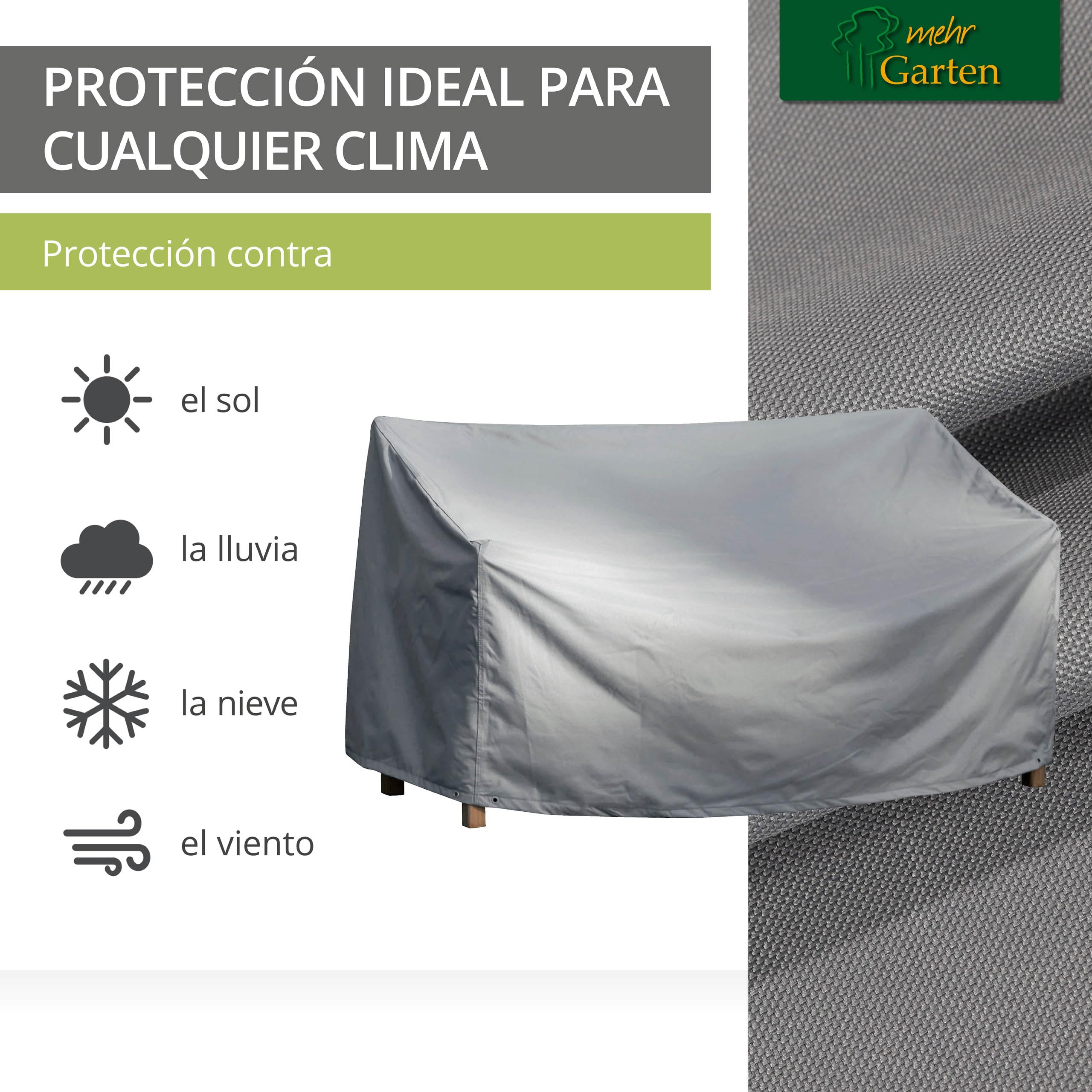 Funda protectora para banco de jardín | 133 x 70 x 63/86 cm | Poliéster tejido Oxford 600D, color: gris