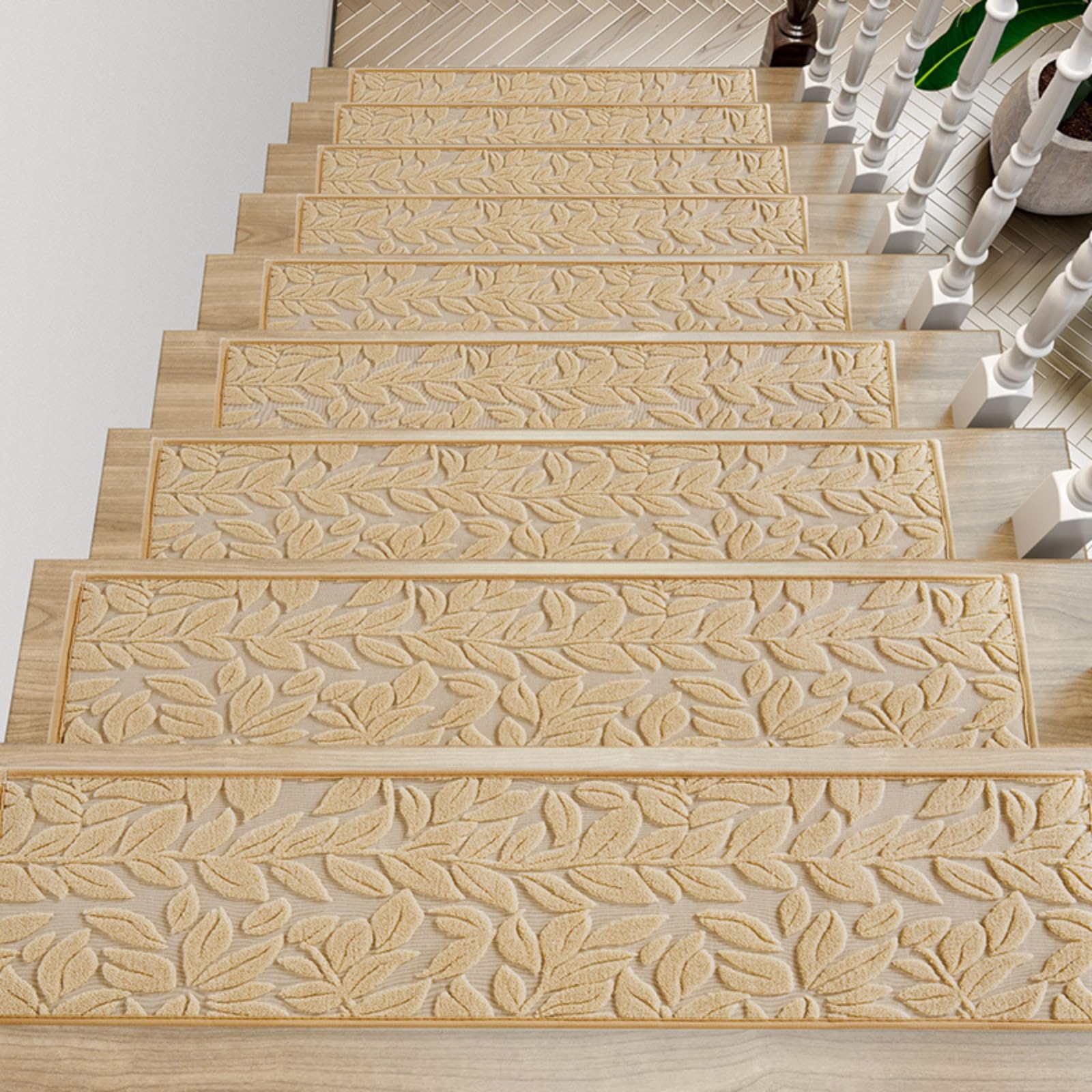 Alfombra de escalera suave y moderna beige juego de 15 piezas de alta resistencia lavables