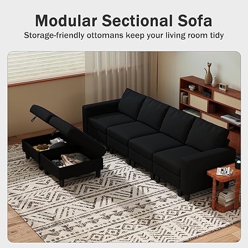 Miniatura 5 de Sofá modular seccional, sofá modular de 110 pulgadas con almacenamiento y respaldo ajustable, sofás seccionales convertibles de 6 asientos para sala