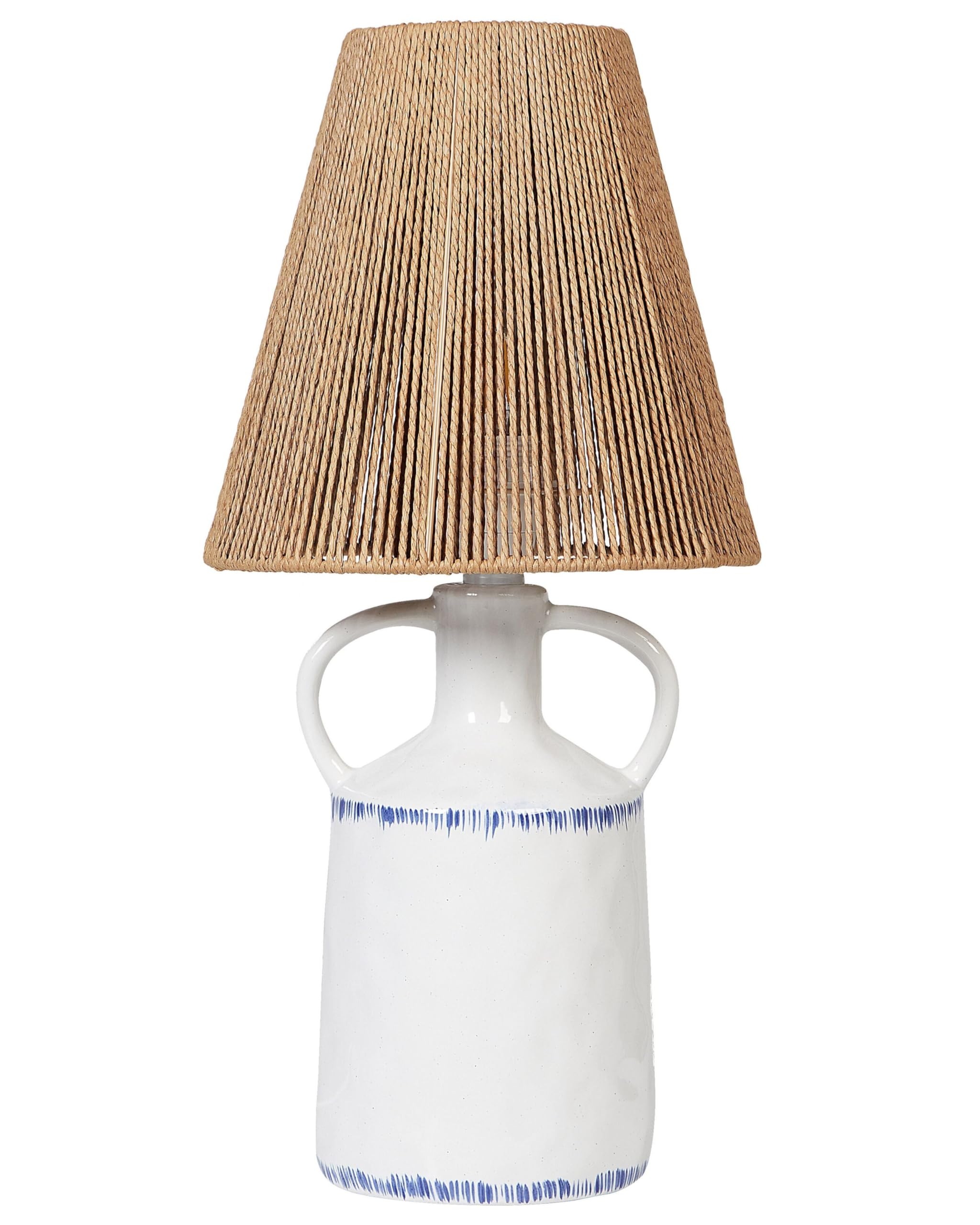 Beliani Lampe de Table en Céramique Blanche et Corde en Papier avec Poignées 51 cm de Chevet Larissos