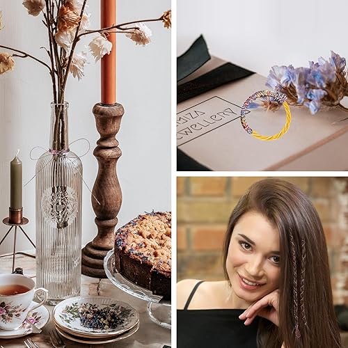 Miniatura 8 de Cordón metálico, hilo de cuentas, alambre de adorno, cordón para manualidades, cuerda de adorno, decoración colgante de Navidad (dorado, 164 pies)