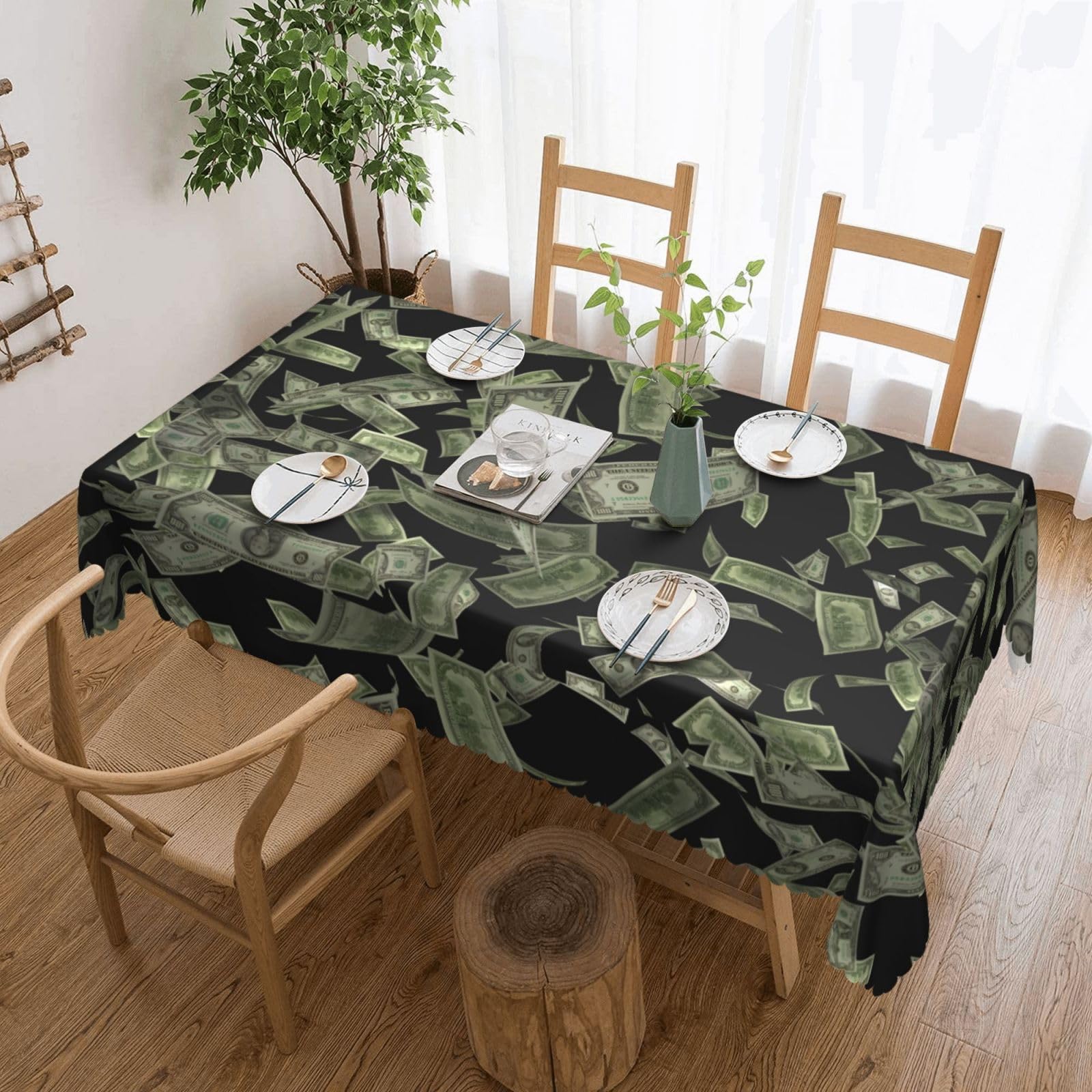 Nappe imprimé dollar rectangulaire : protégez vos tables de buffet avec style