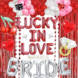 Lucky In Love Bachelorette Party Decorations, Vegas Bachelorette Bridal Shower Decorations-53 Pcs Casino Bach Decorations, Red Bachelorette Party Decorations