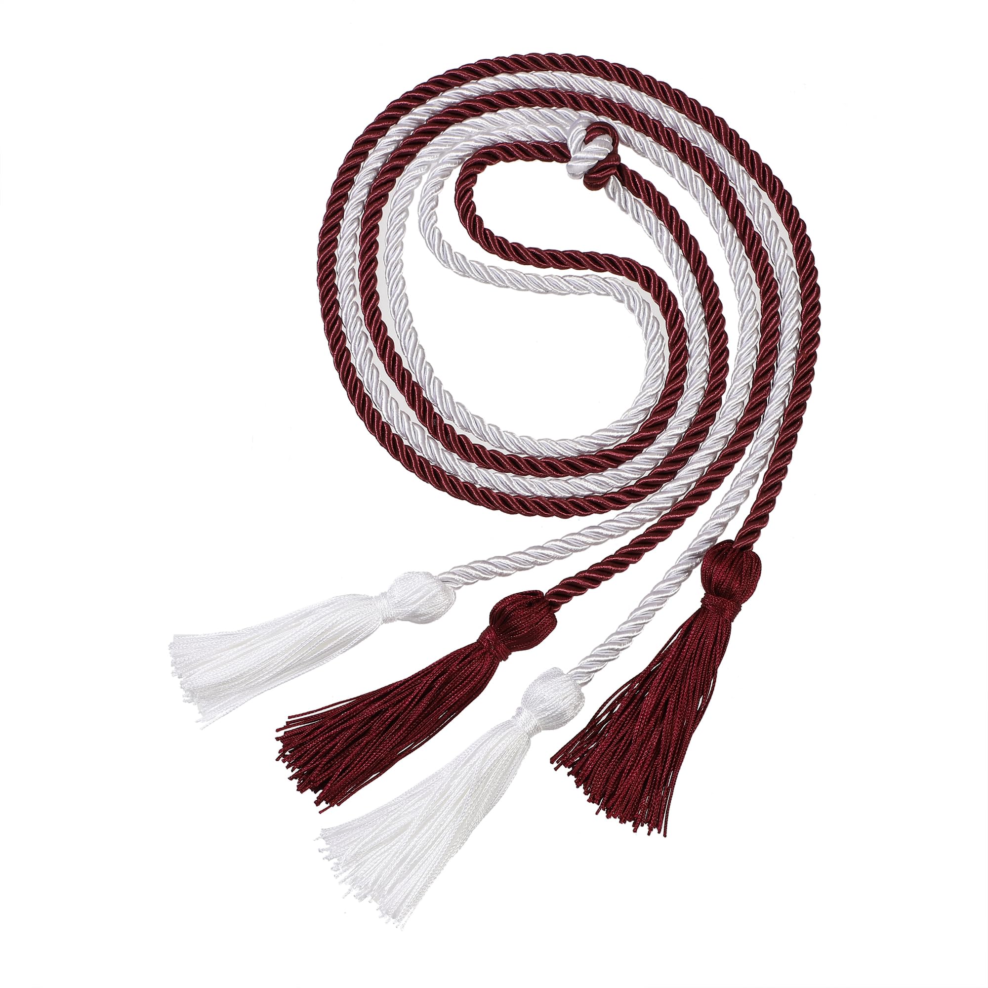 Graduation Double Honor Cords with Tassel, 68" Long (Maroon+White)