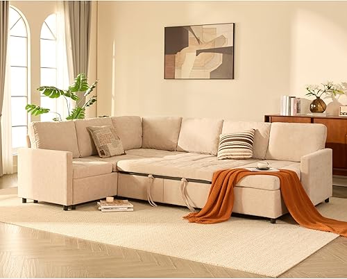 Miniatura 8 de Sofá cama modular de 107 pulgadas con cama extraíble, sofá modular en forma de U con almacenamiento, sofás de asiento extra anchos y profundos para