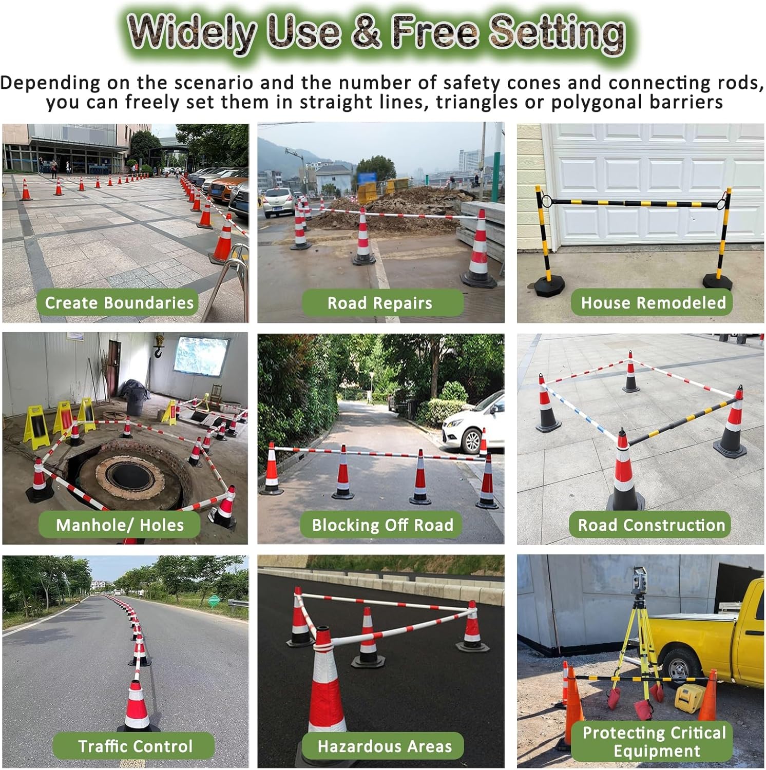 8 Pcs High Visibility Retractable Traffic Cone Barrier Set - Red-White Safety Cones for Gym, Stadium, and Event Use