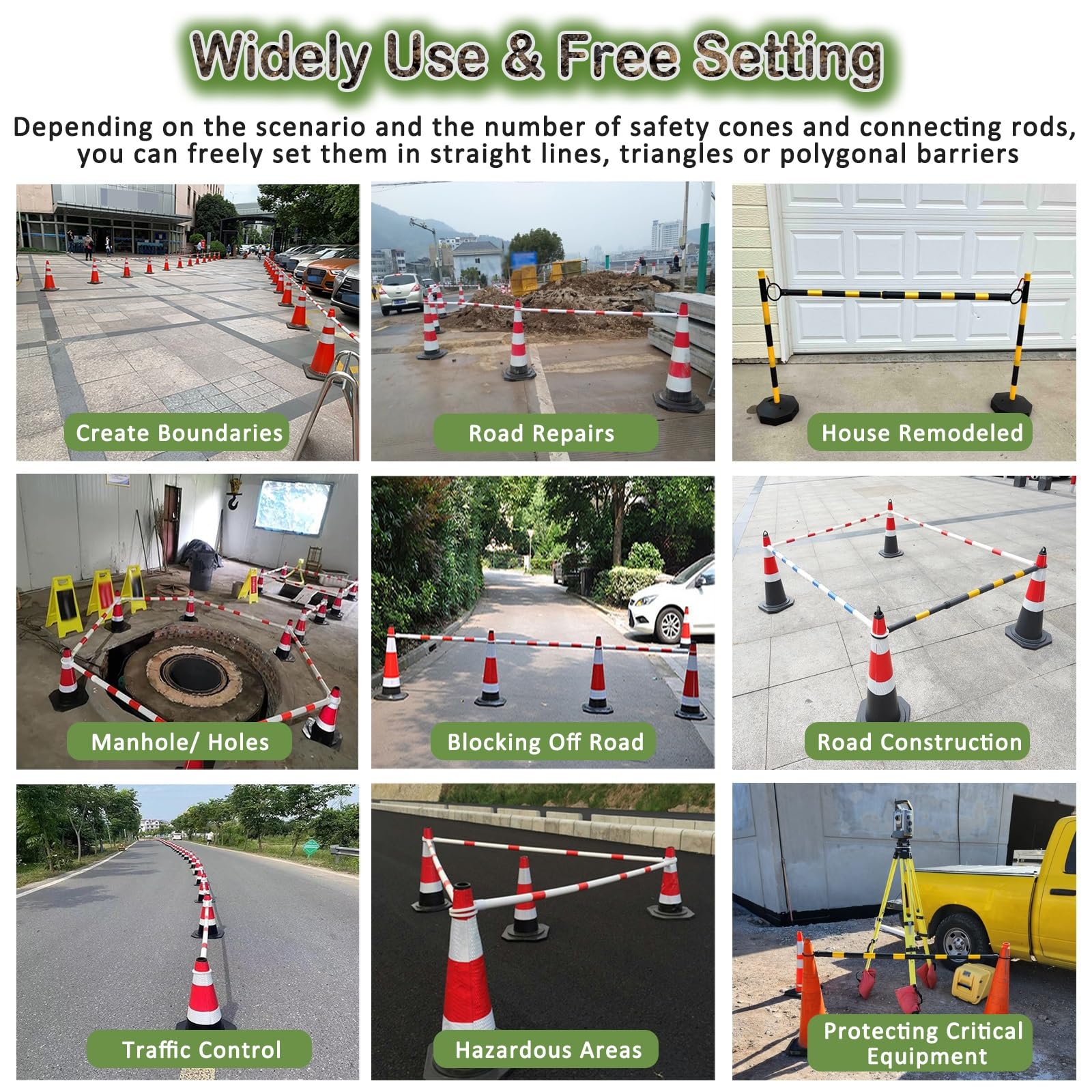 Barres réfléchissantes pour cônes de signalisation - Lot de 6 barrières routières Portables et emboîtables, tiges de Connexion Jaunes et Noires pour Chantiers, améliorent la visibilité et la