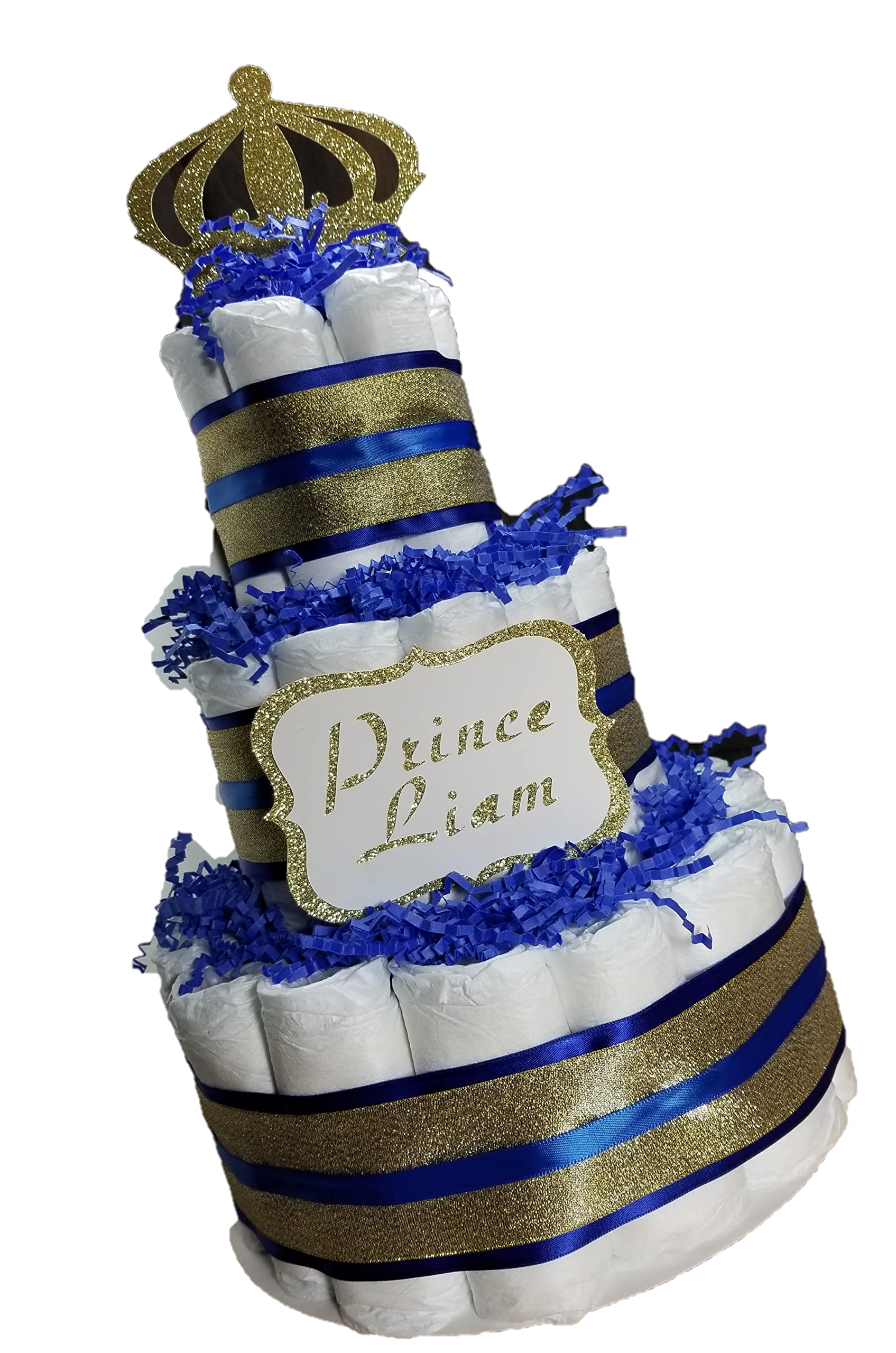 Little Prince Diaper Cake - 3 Tier - Baby Shower Gift - Royal Blue and Gold, Black and Gold or Red and Gold - Custom