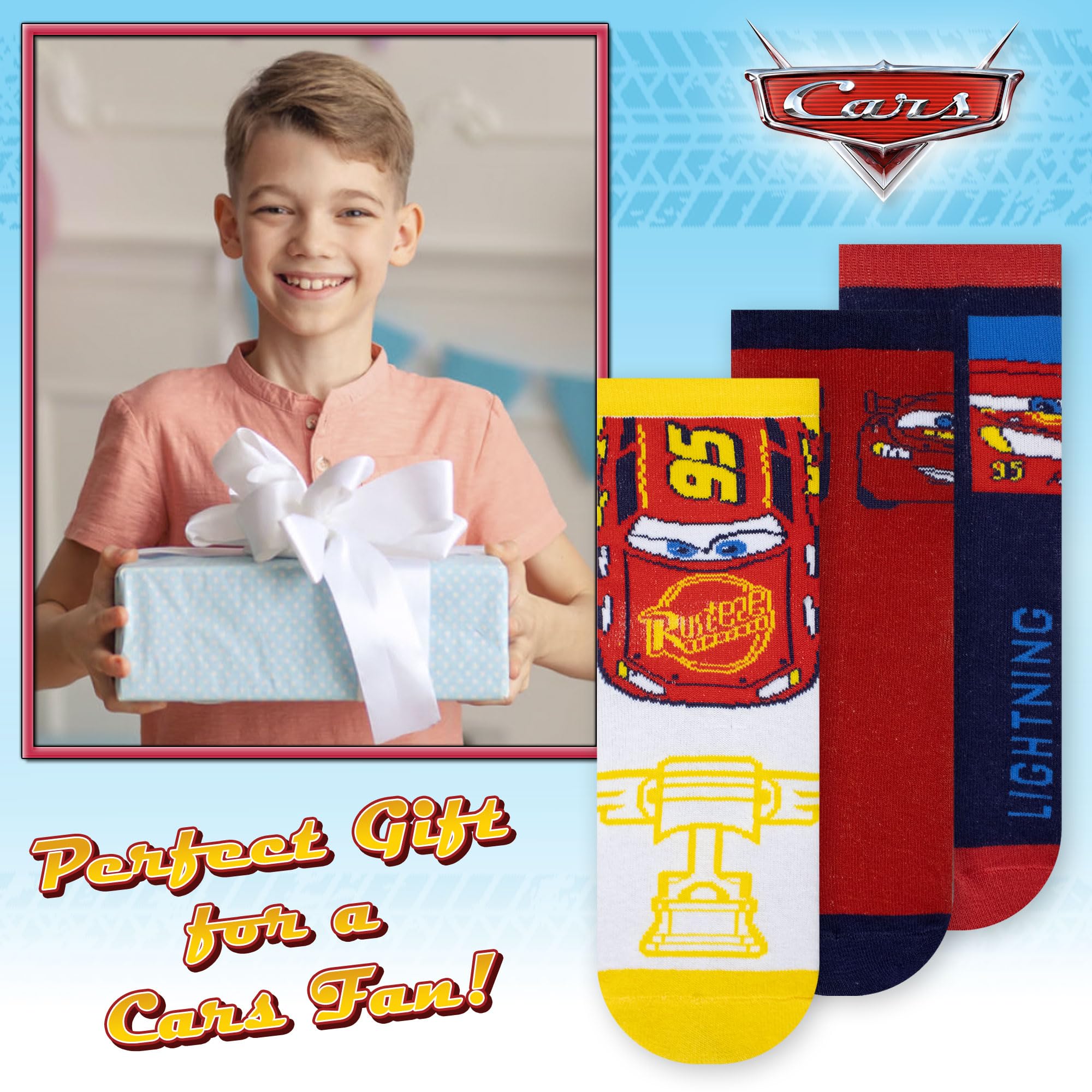 Disney Calcetines para niño Cars Rayo set 3 pares de calcetines de algodón niño 7115
