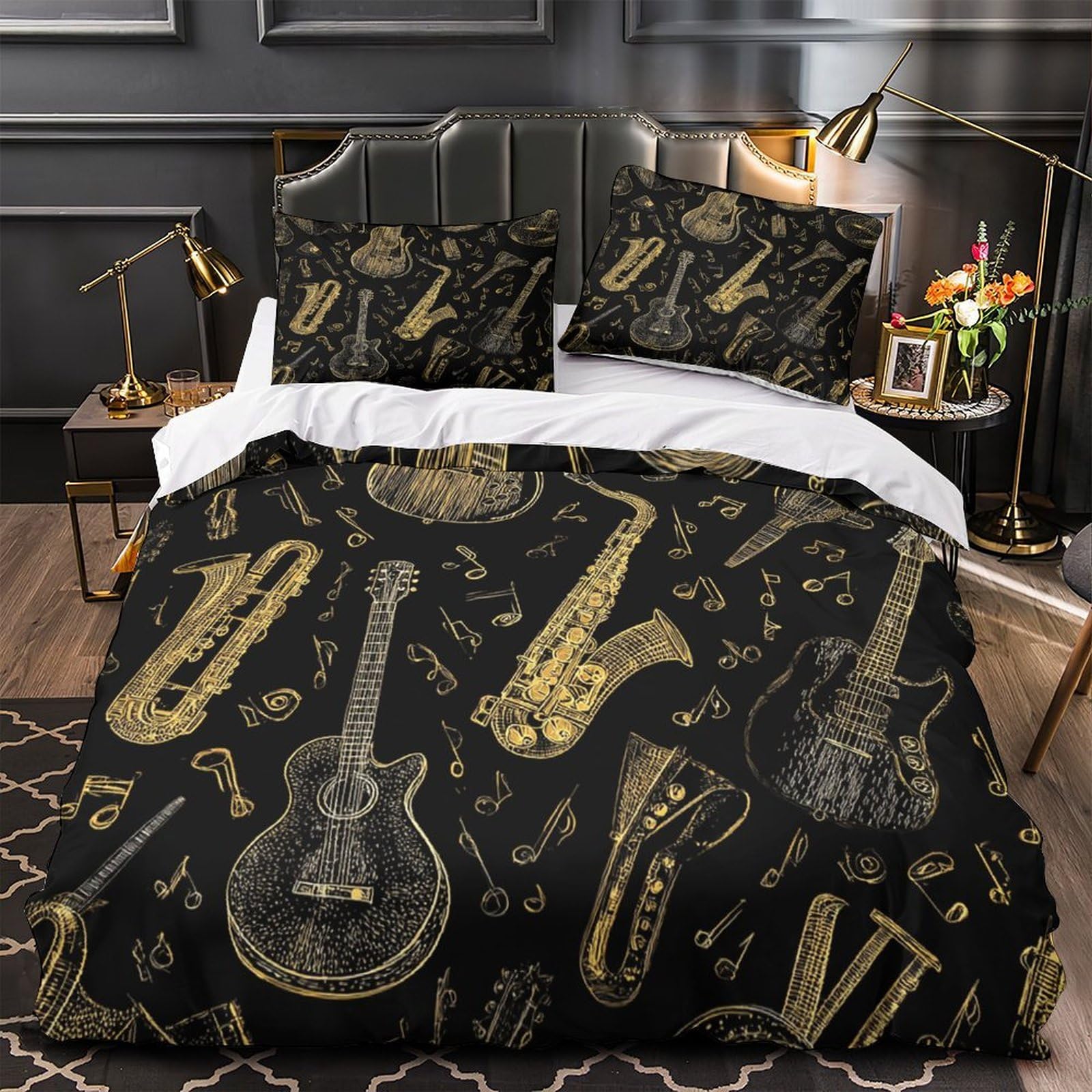 Parure de lit musique vintage en microfibre douce 135x200 pour une chambre d'ado cozy
