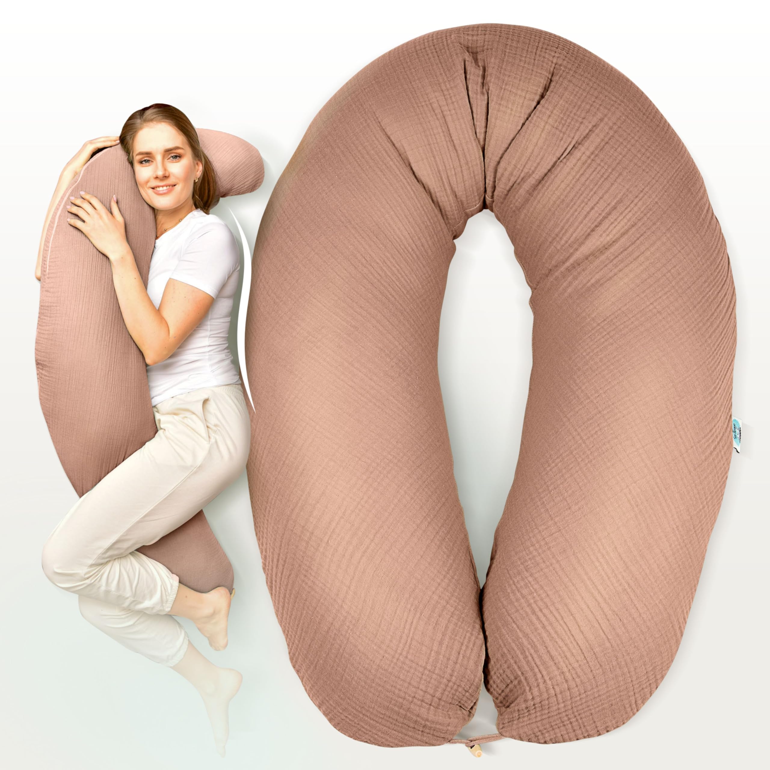 Sei Design Cojín de Lactancia para Embarazo, Certificado Ökotex, Relleno extrasilencioso, Funda 100% algodón, extraíble, XXL, 190 x 30 cm