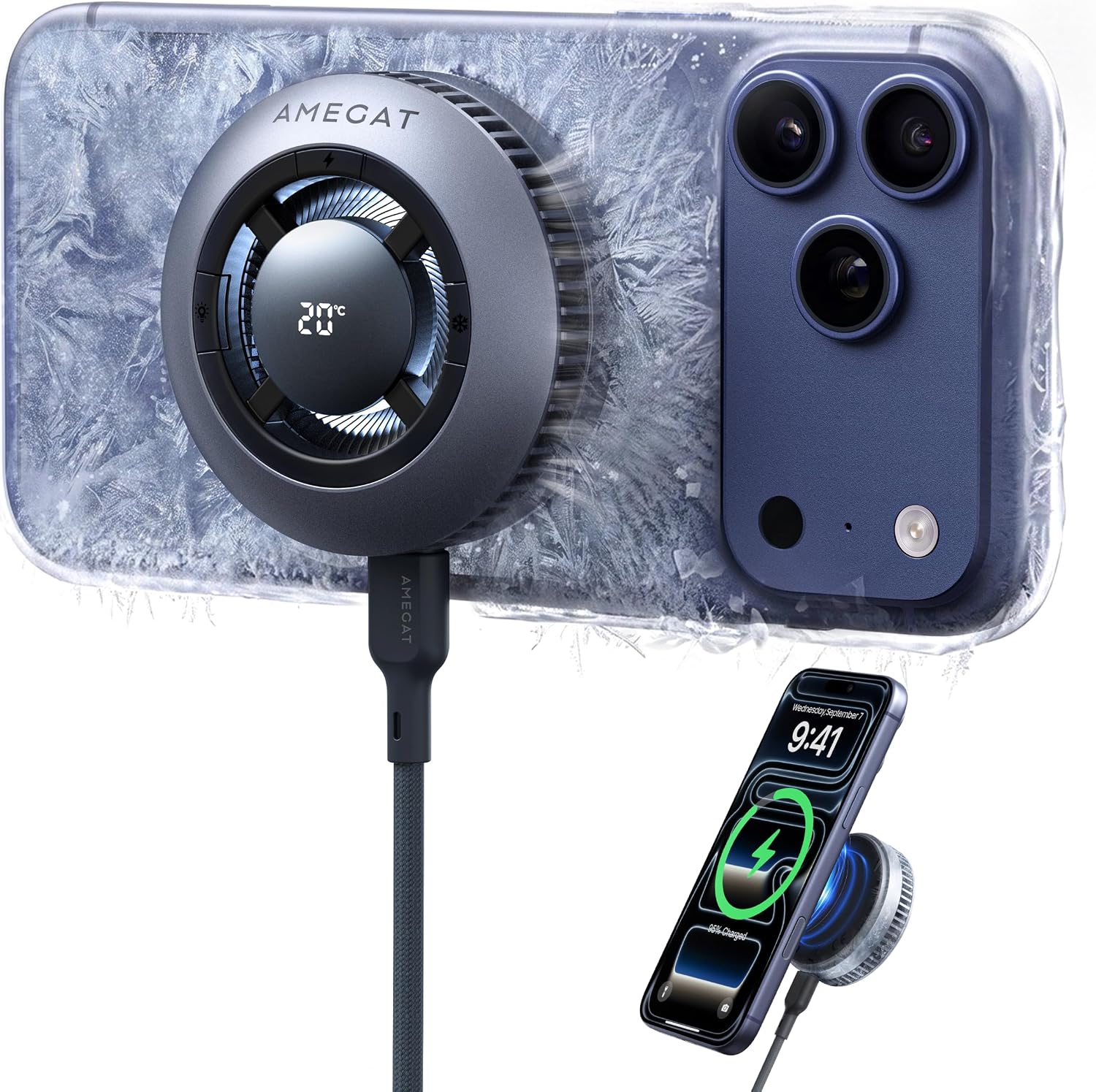 Magnetic Wireless Charger with Active Semiconductor Cooling System,15W Qi2 MagSafe Fast Charging Pad for Gaming & Live Streaming, Phone Cooler for Video Recording for iPhone 17 16 15 14 13 12 Series