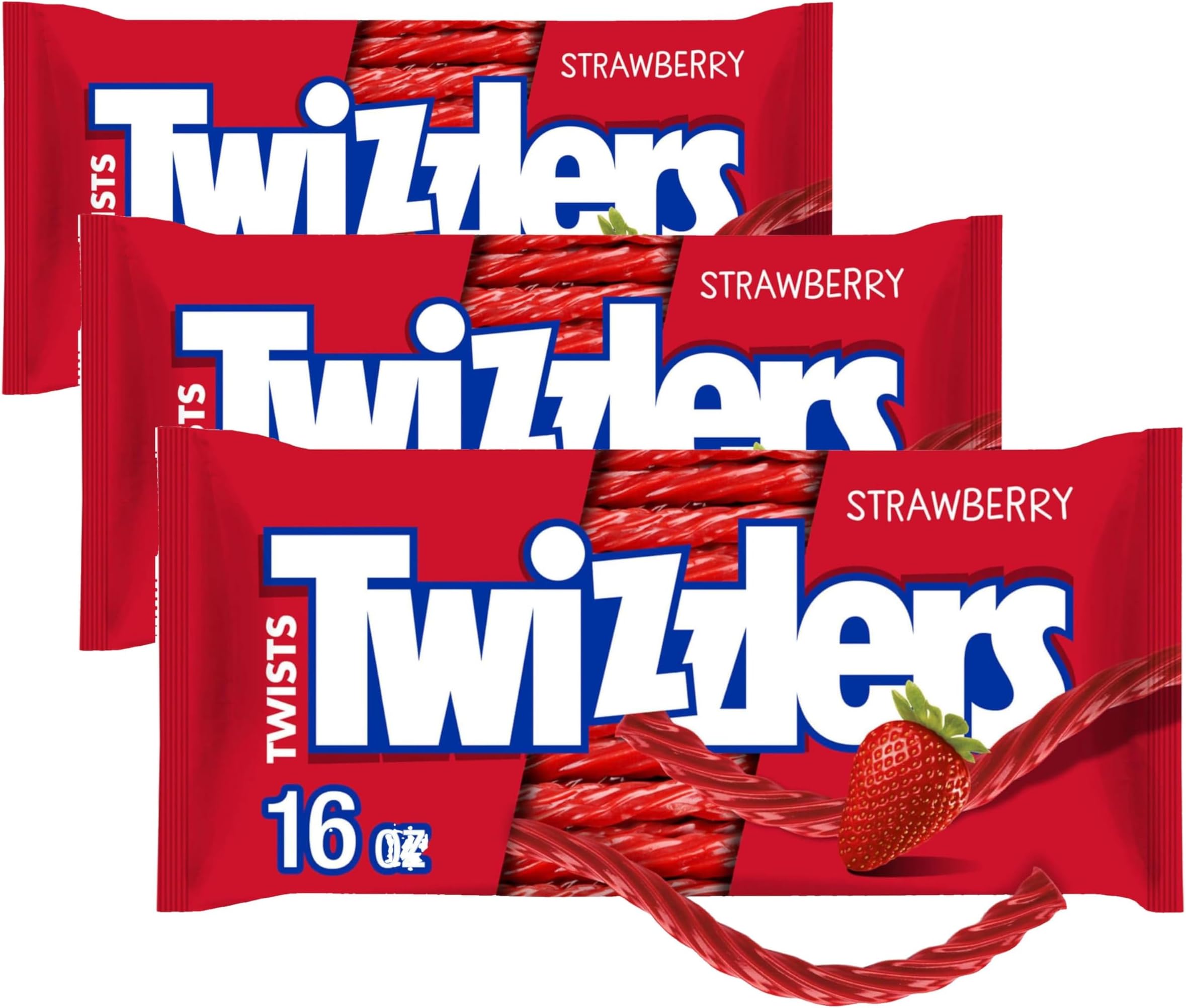 TWIZZLERS Twists Strawberry Flavored Licorice Style, Chewy Candy Bag, 16 oz (Pack of 3)