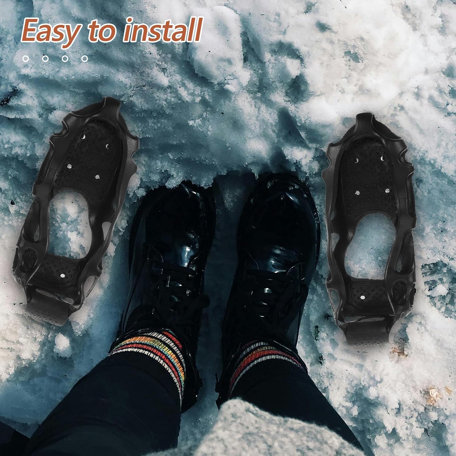 24-Spike Ice Traction Cleats with TPE Anti-Slip Shoe Grips for Snow and Ice Walking Climbing and Fishing Non-Slip Winter Boot Attachments Size L 43-45