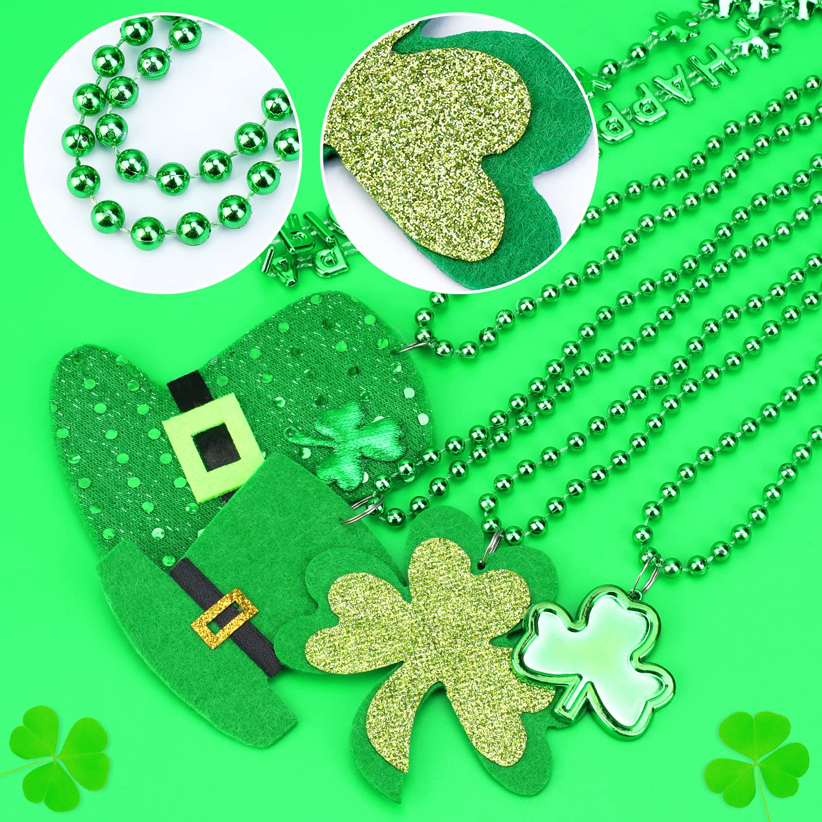 Kit Fête Saint-Patrick - 16 Accessoires : Colliers, Bandeaux & Tatouages Temporaires - Vert Trèfle - Pour Adultes & Enfants