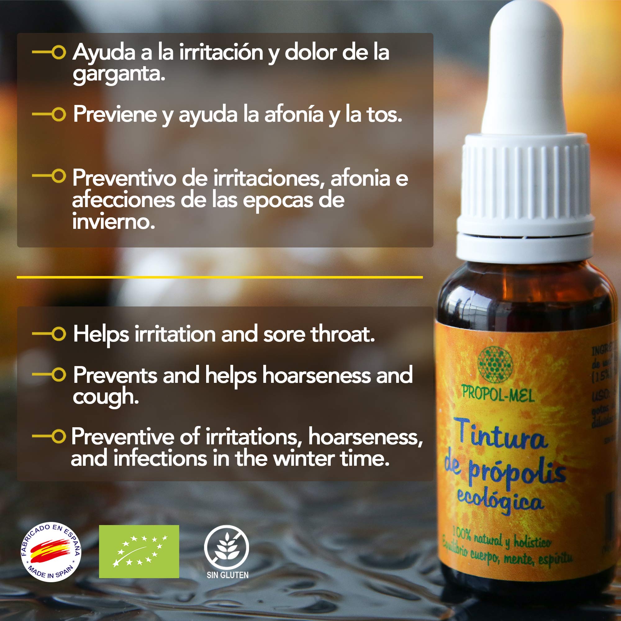 Pack x 2 - Nalewka z propolisu - 20 ml - BIO. Wspomaga dobre samopoczucie gardła. 100% naturalny. 15% waga/objętość.