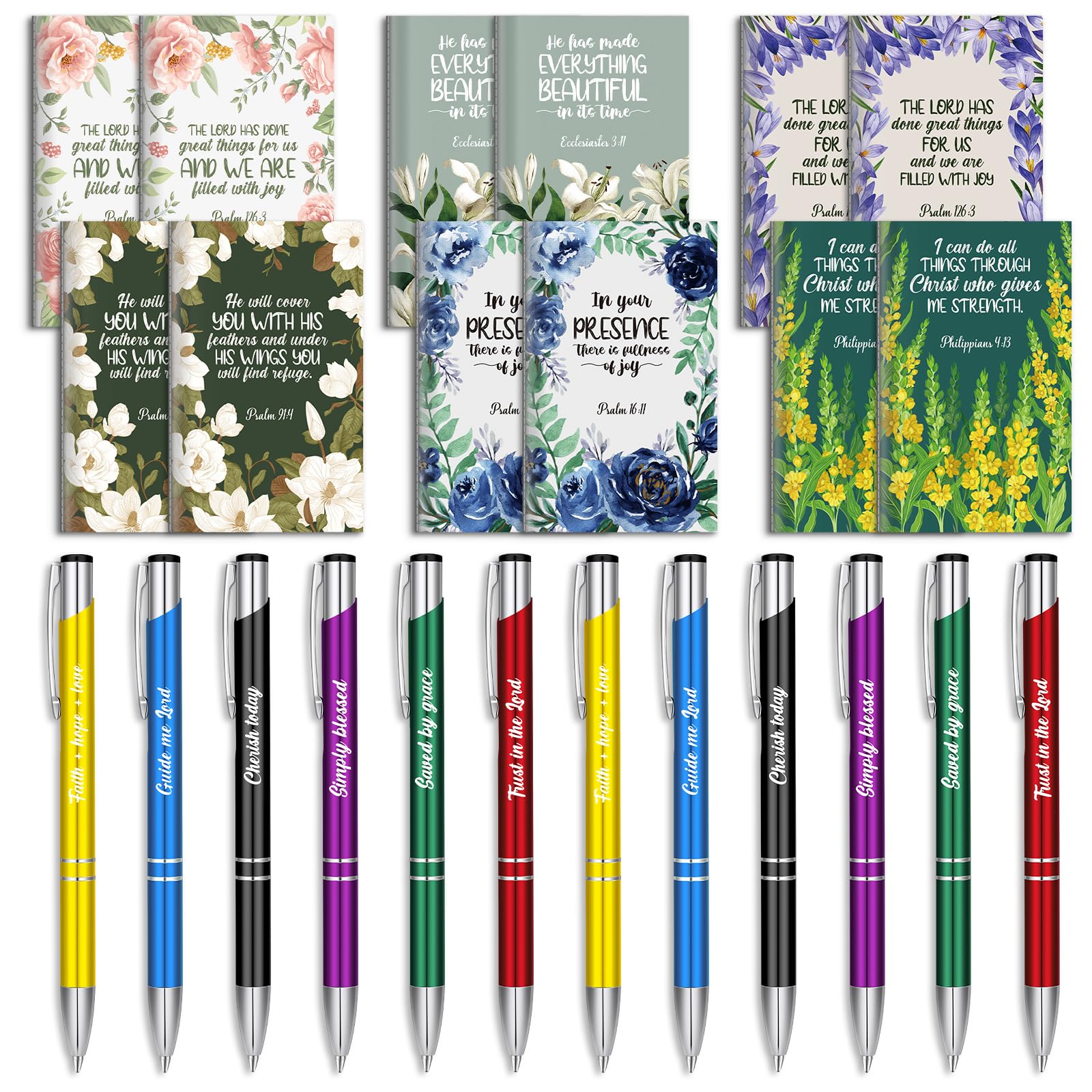 Coffret Cadeau Chrétien - 10 Stylos + 12 Carnets Avec Versets Bibliques, Journal De Prière