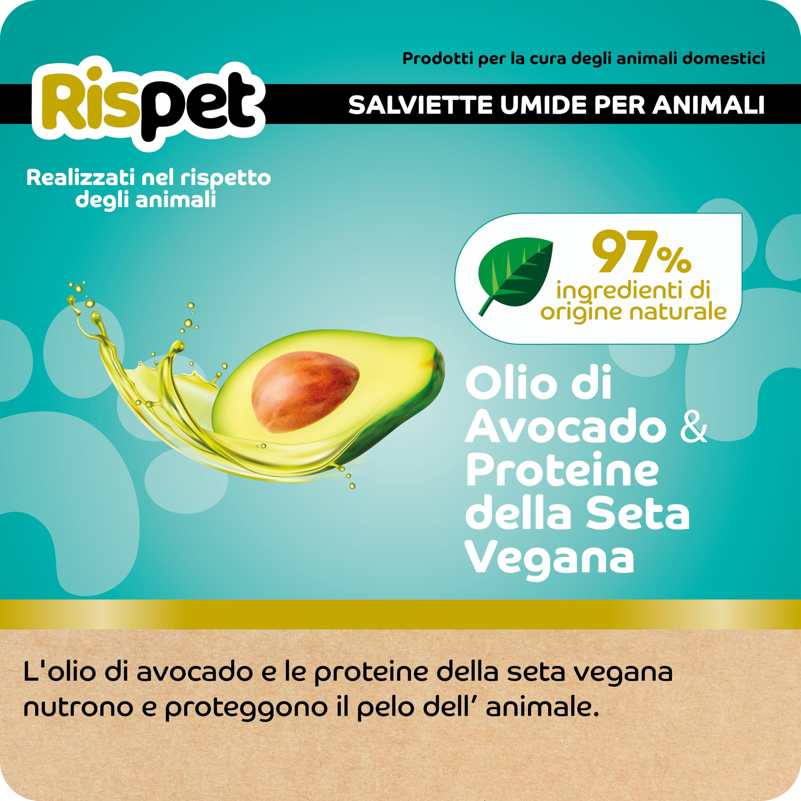 Salviette Igienizzanti e Purificanti XL, Avocado e Seta, per Il Manto di Cani, Gatti e Animali Domestici, 54 Salviettine